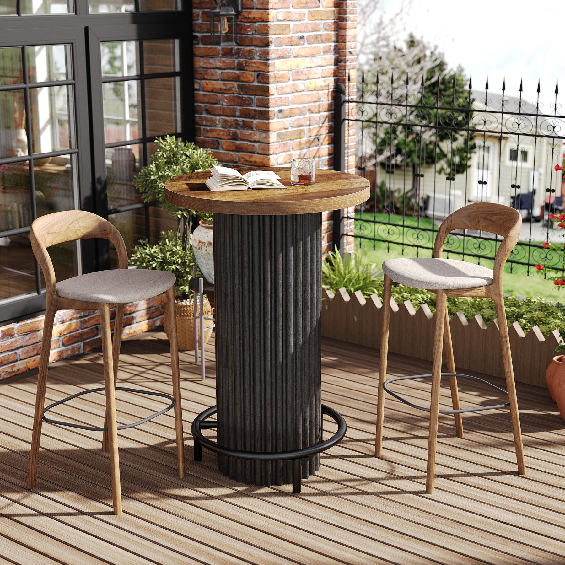 Tribesigns Bartisch 100 cm Bistrotisch aus Holz mit Metallfußstütze, Küchentisch (Stehtisch mit Fußstütze, für Essbereich, Café, Wohnzimmer, Wohnung, Balkon)