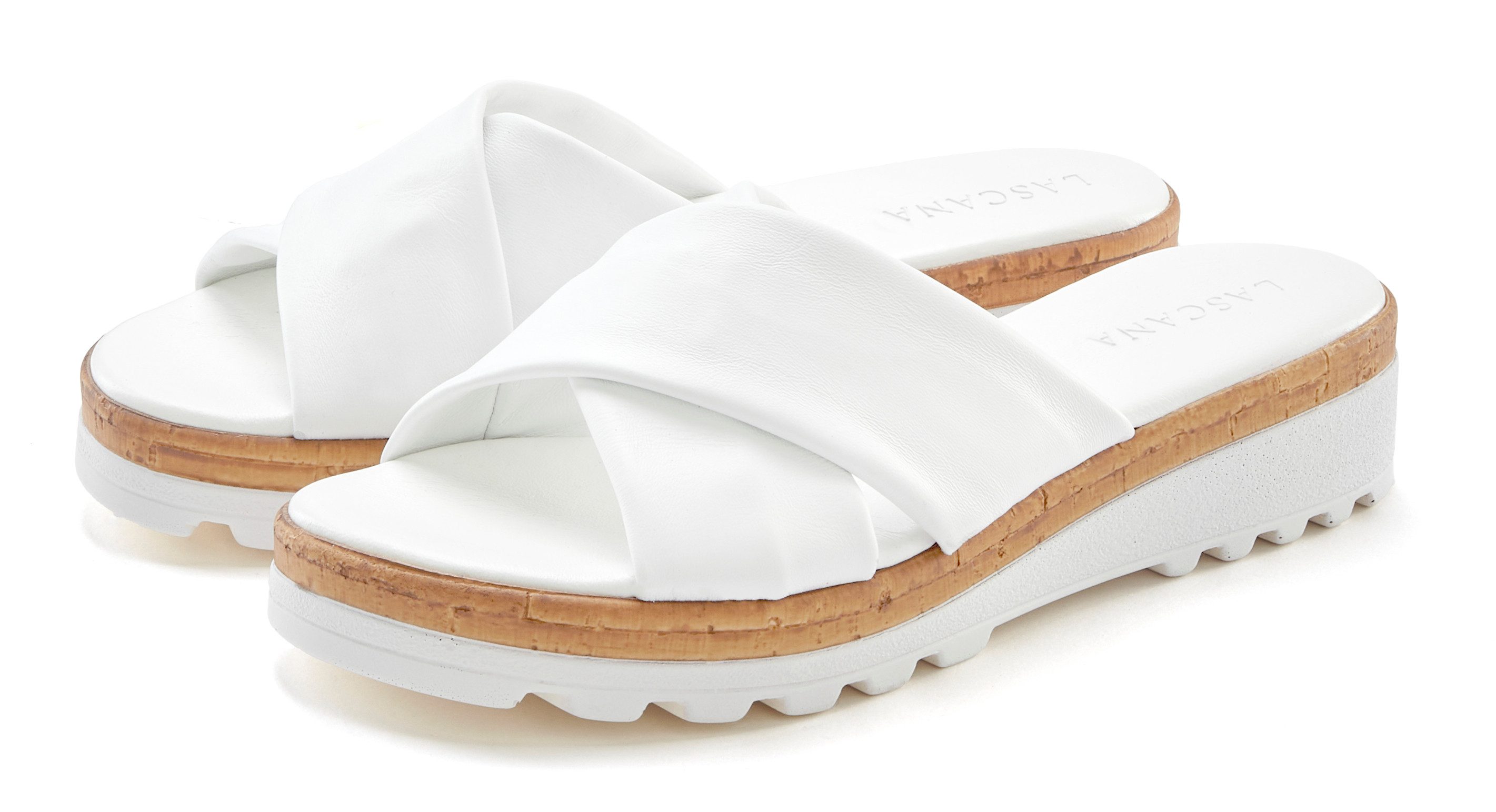 LASCANA Sandale, Sommerschuh, Mule, offener Schuh, NEU aus Leder mit dezentem Keilabsatz