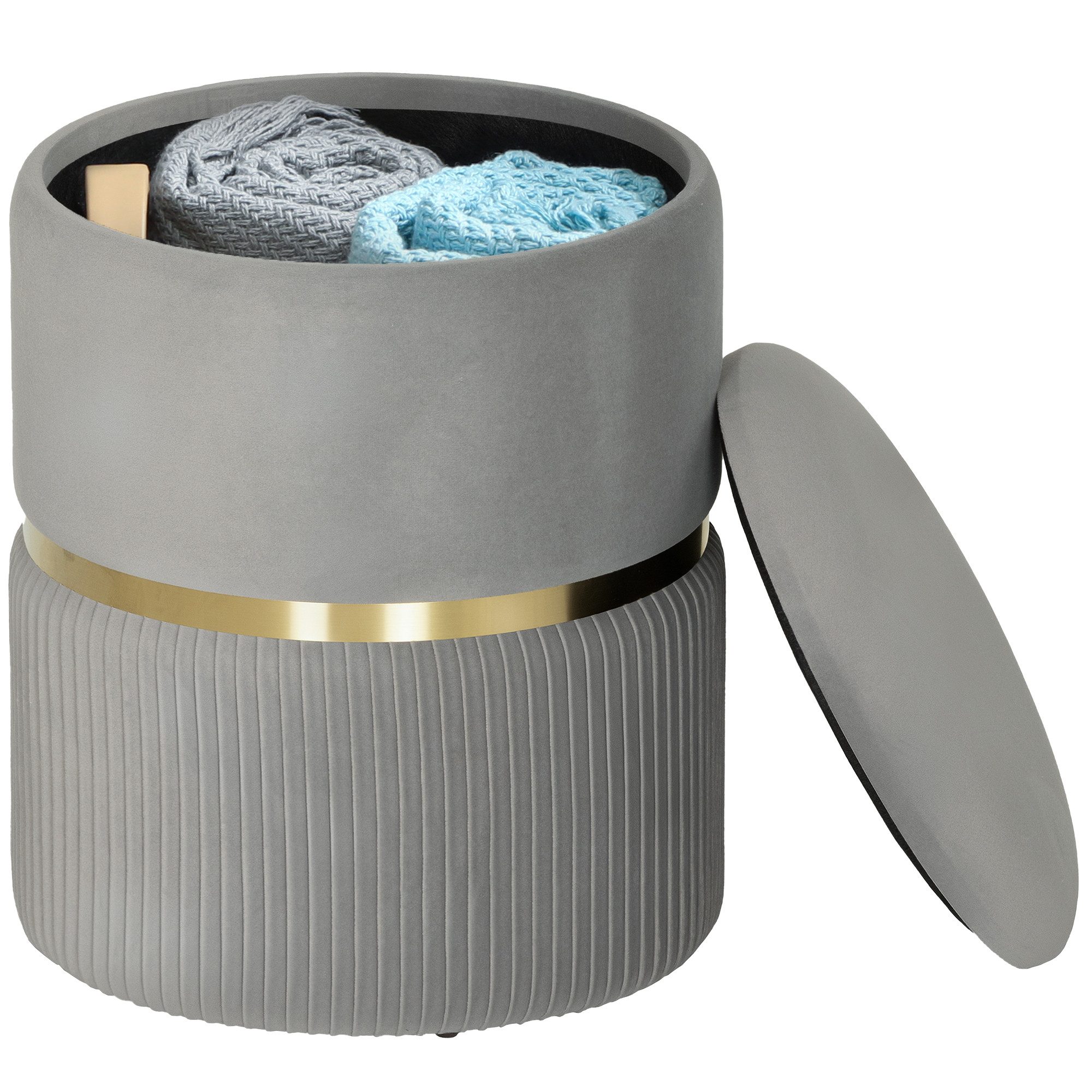 HOMCOM Sitzhocker Polsterhocker mit Samtoptik (Runder Hocker, 1 St., Polsterhocker), für Wohnzimmer, Schlafzimmer, Hellgrau