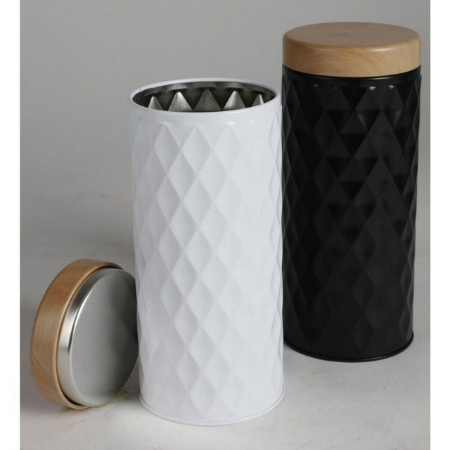BURI Vorratsdose “12x Metall-Vorratsdose mit Bambus-Optik Küche Lebensmittel aufbewahren 18cm”, Metall