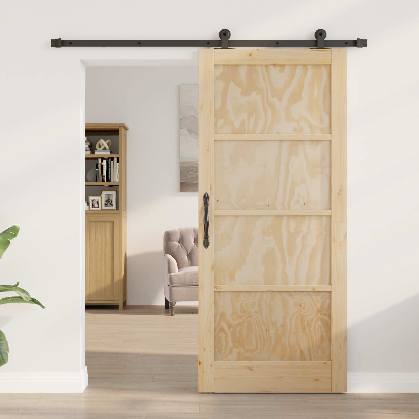 vidaXL Haustür Schiebetür Natürlich und Schwarz 86 x 198,5 cm (1-St)