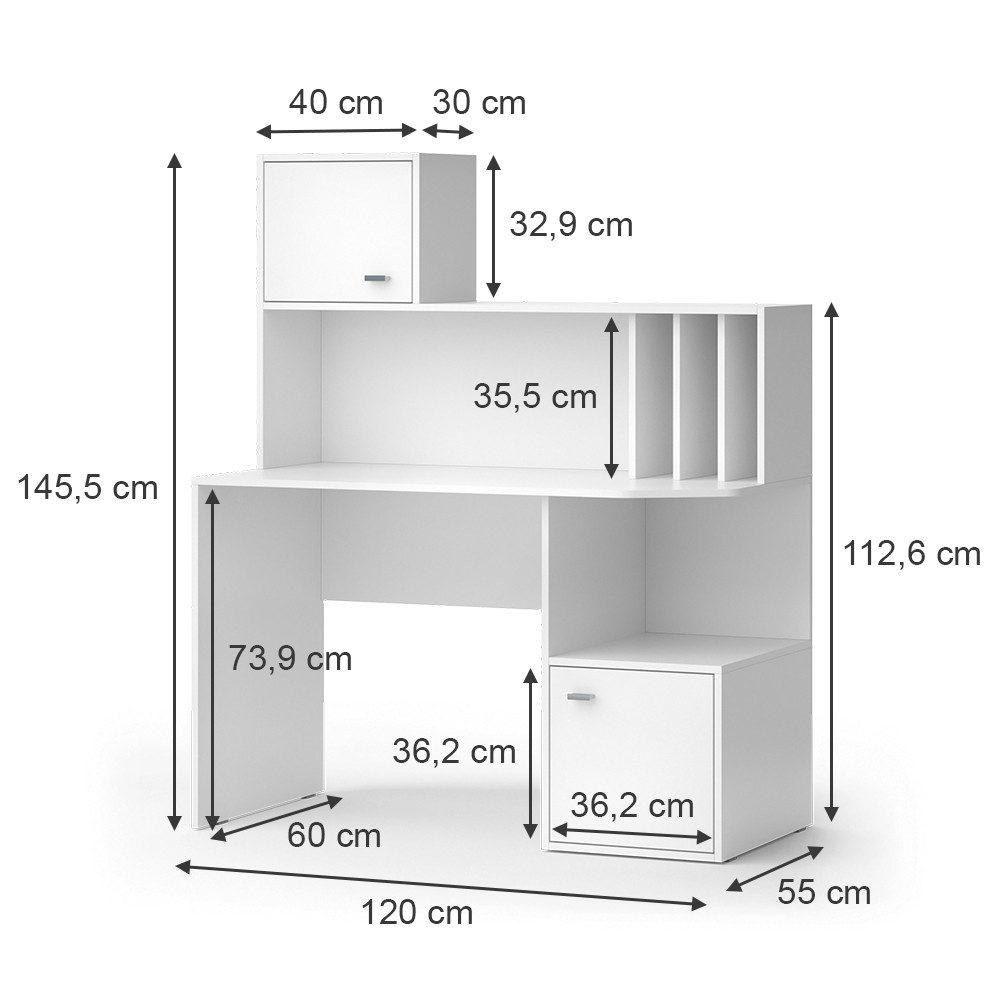 Vicco Schreibtisch Alwin, Weiß, 115 x 55 cm mit 2 Türen (1-St)