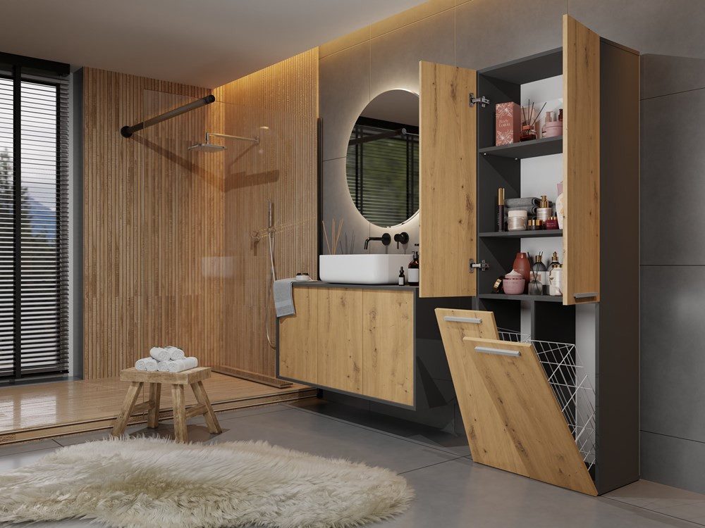 MAGOWA Badkommode Badezimmerschrank NEL 2 mit Türen & Körben, in verschiedenen Farben (Höhe: 174 cm - Breite: 60 cm - Tiefe: 30 cm), In mehreren modernen Farbvarianten wählbar