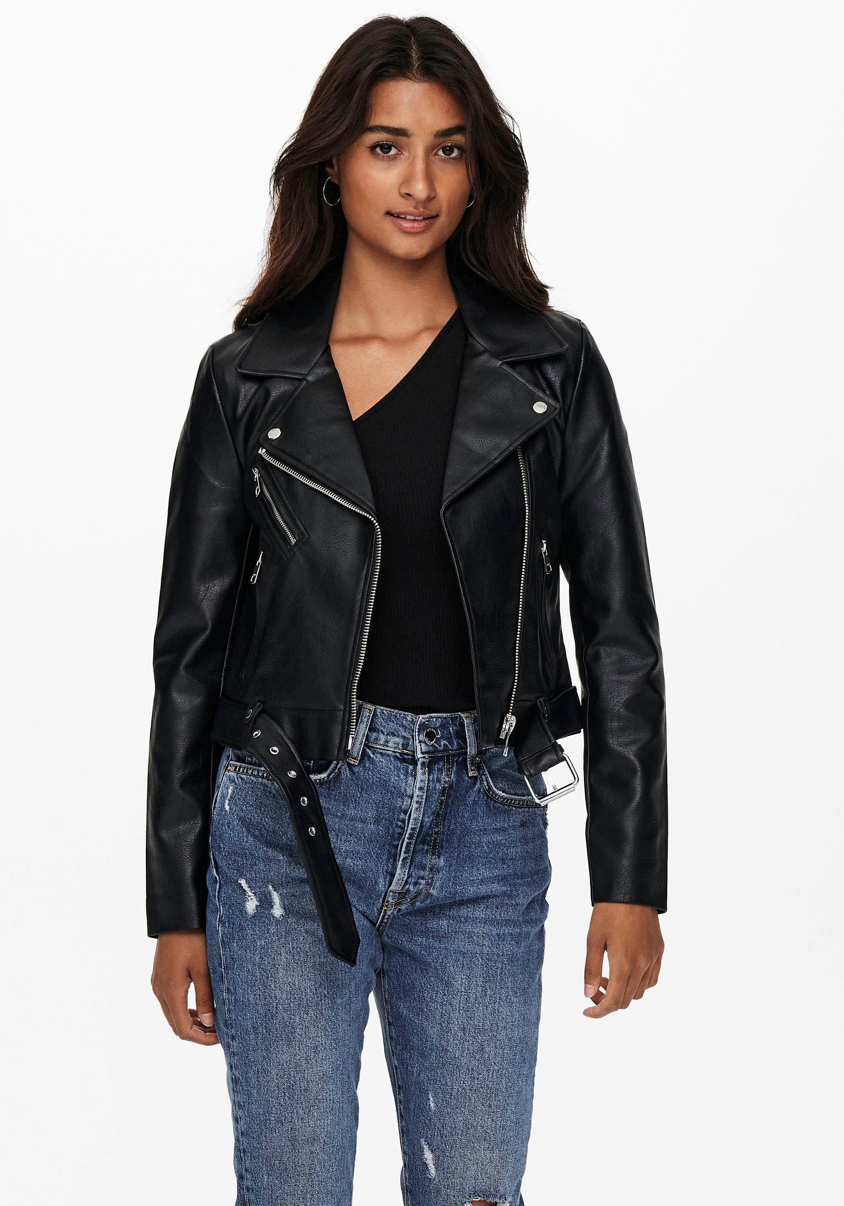 ONLY Lederimitatjacke ONLVERA FAUX LEATHER BIKER CC OTW mit Biker Details