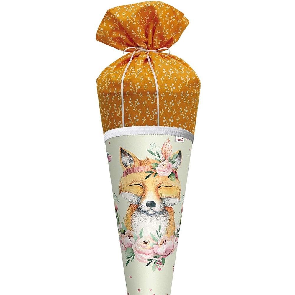 Roth Schultüte Lieblingsstück Funny Fuchs, 70 cm, rund, mit orangefarbigem Stoffverschluss, Spitze