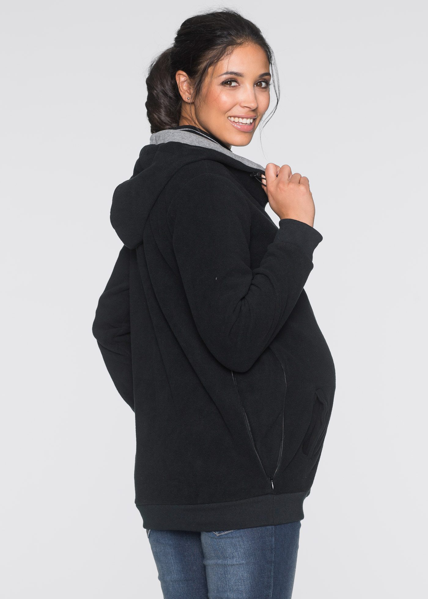 bonprix Umstandsfleecejacke mit herausnehmbarem Baby-Trageeinsatz, mit seitlichen Reißverschlüssen