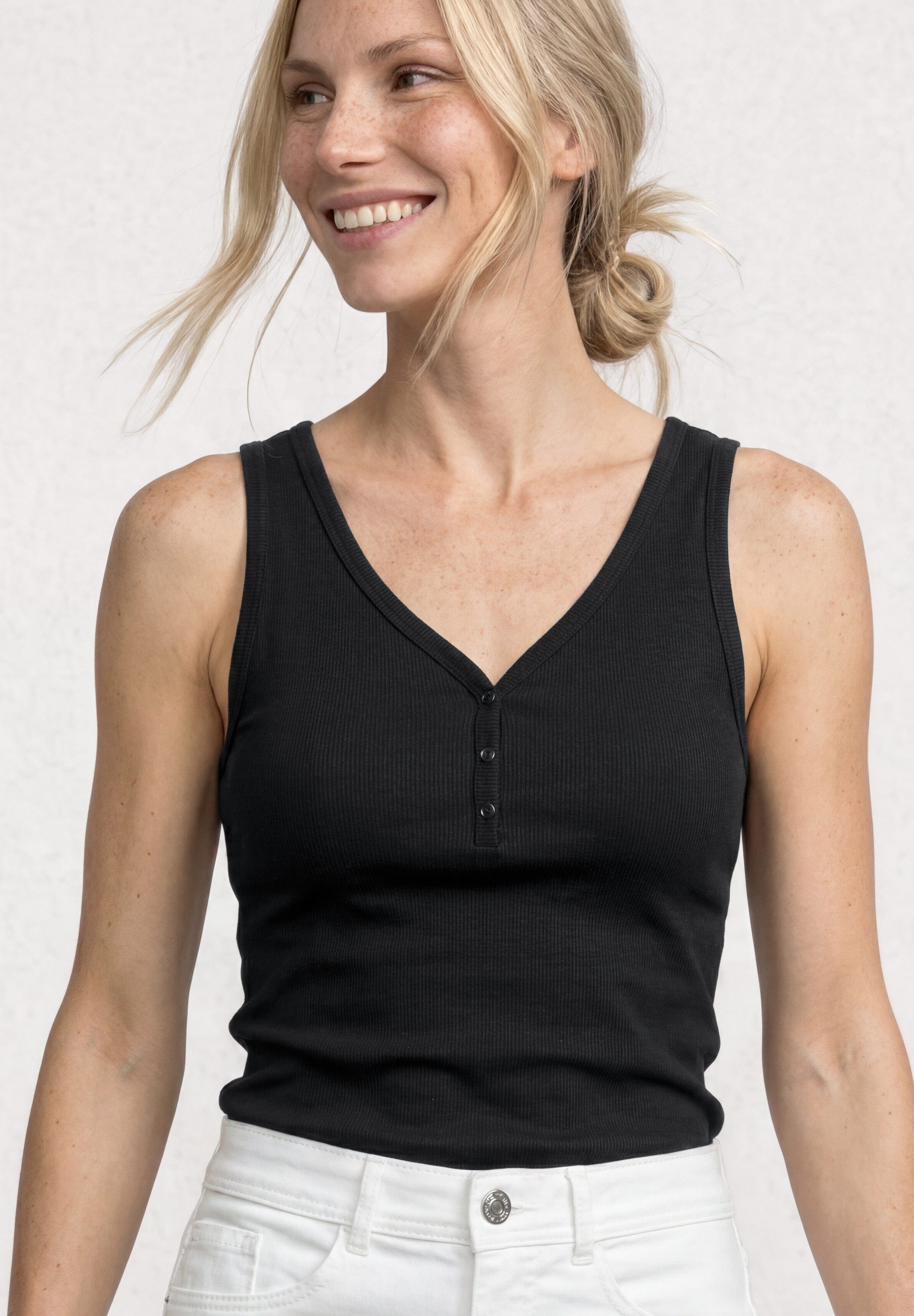 STREET ONE Ripptanktop Sommertop mit V-Neck