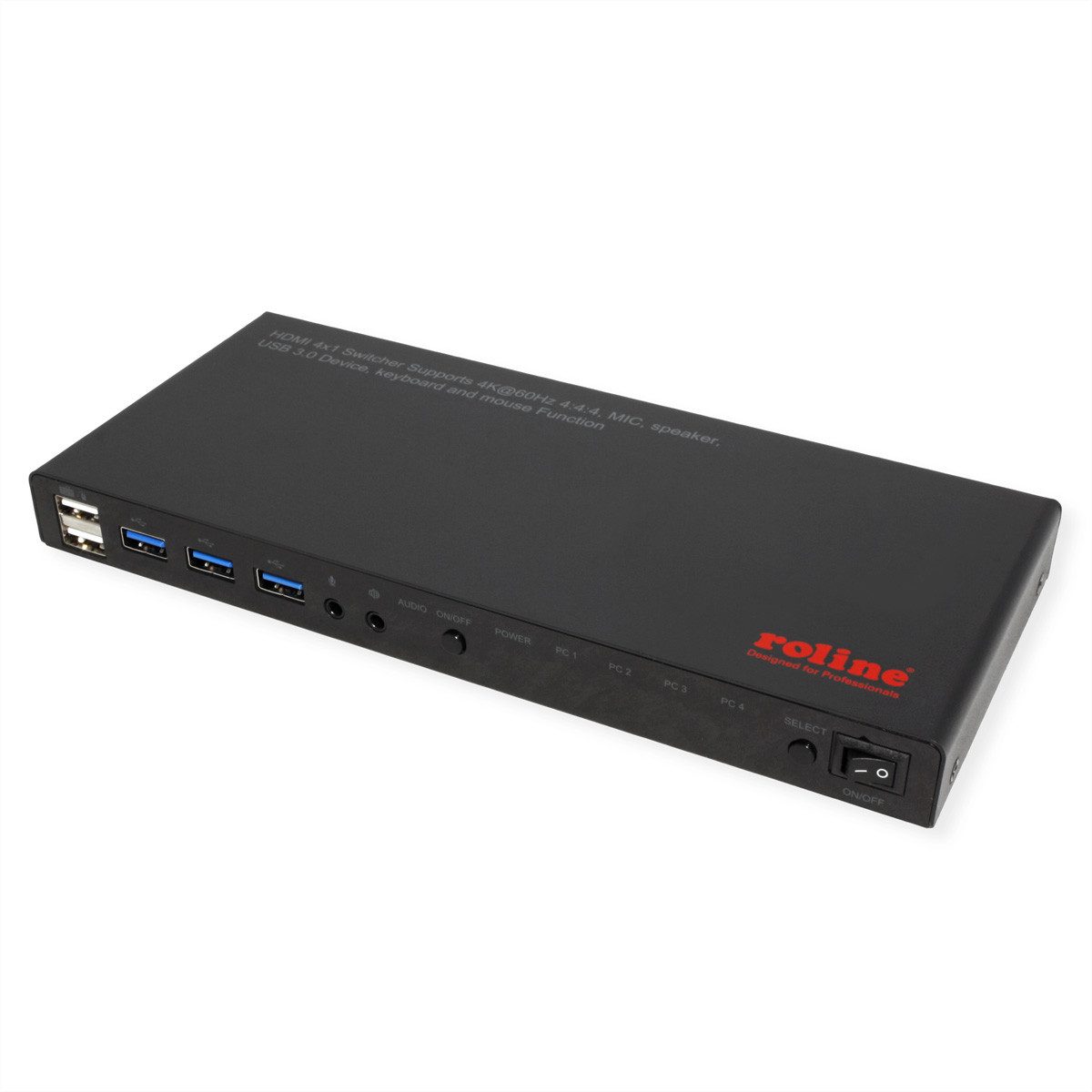 ROLINE KVM Switch, HDMI 4K, USB, 1 User - 4 PC Computer-Adapter, mit 3-Port USB-Hub