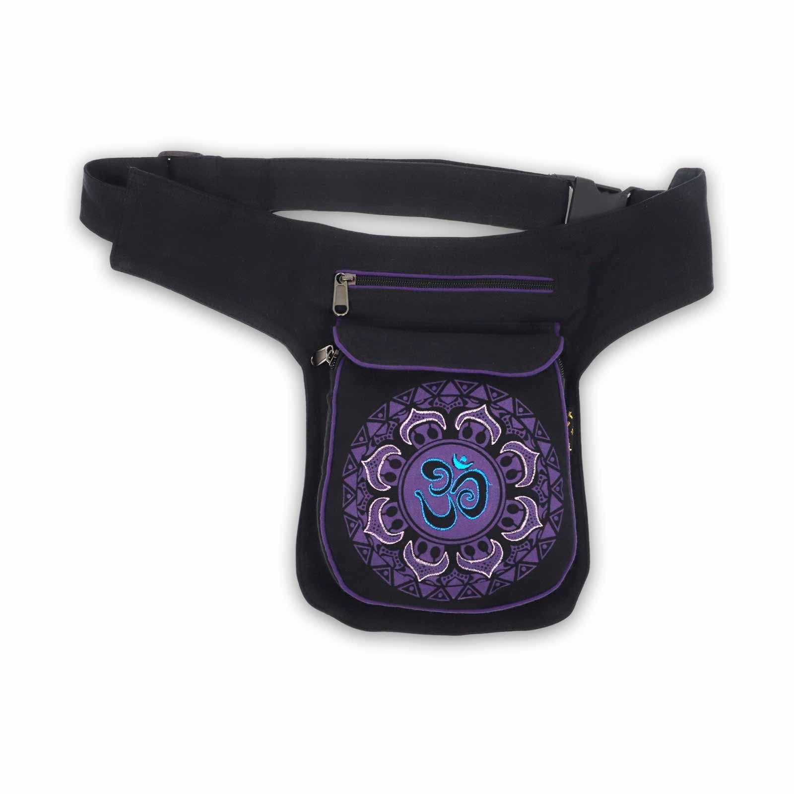 KUNST UND MAGIE Bauchtasche OM Mandala Hüfttasche Bauchtasche Black Sidebag Purple Gürteltasche Mandala
