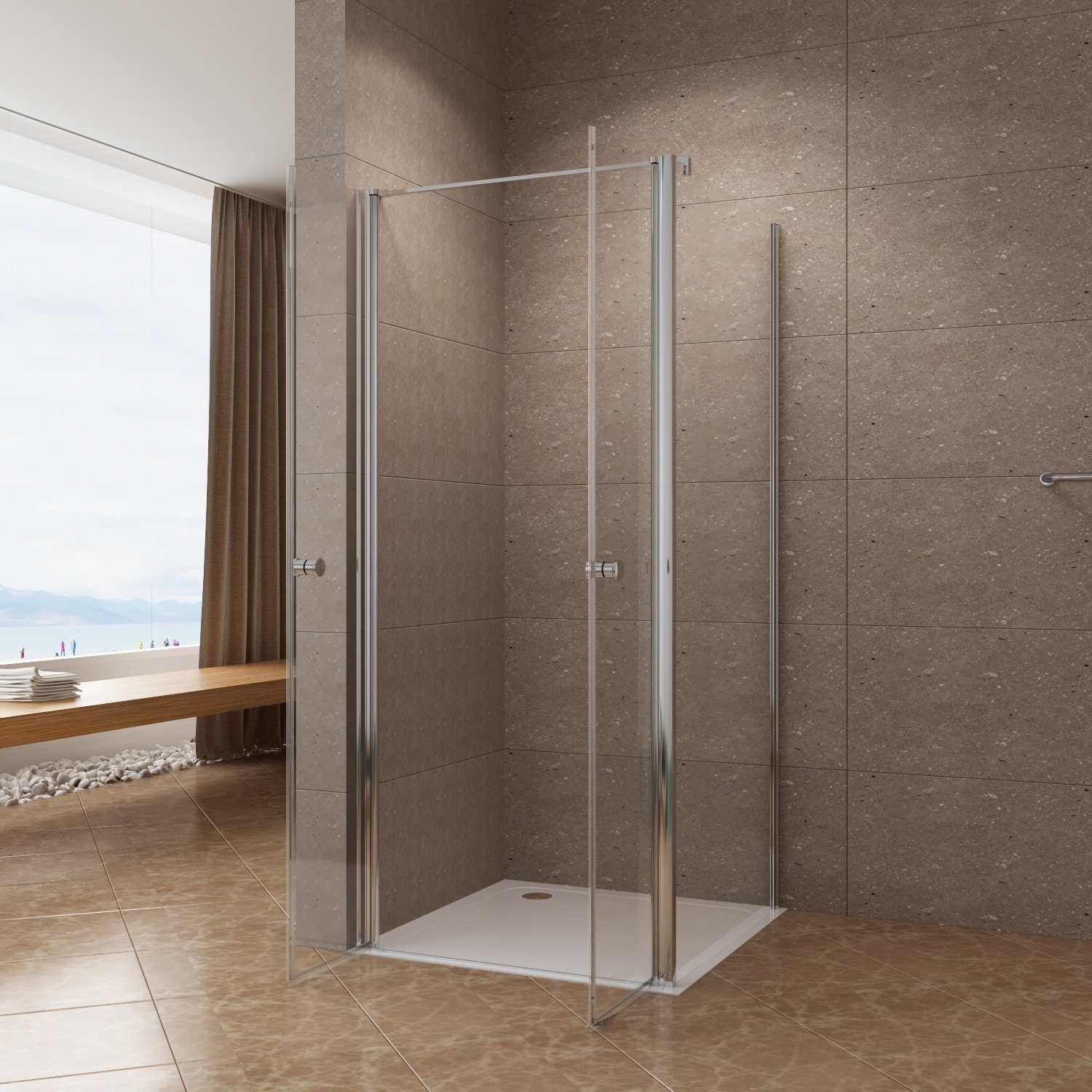 AQUABATOS Eckdusche Eckdusche Duschkabine Eckeinstieg Dusche Pendeltür mit Seitenwand, BxT: 85x75 cm, 6 mm Einscheibensicherheitsglas mit Nanobeschichtung, ebenerdige Montage möglich,rahmenlos,barrierefrei