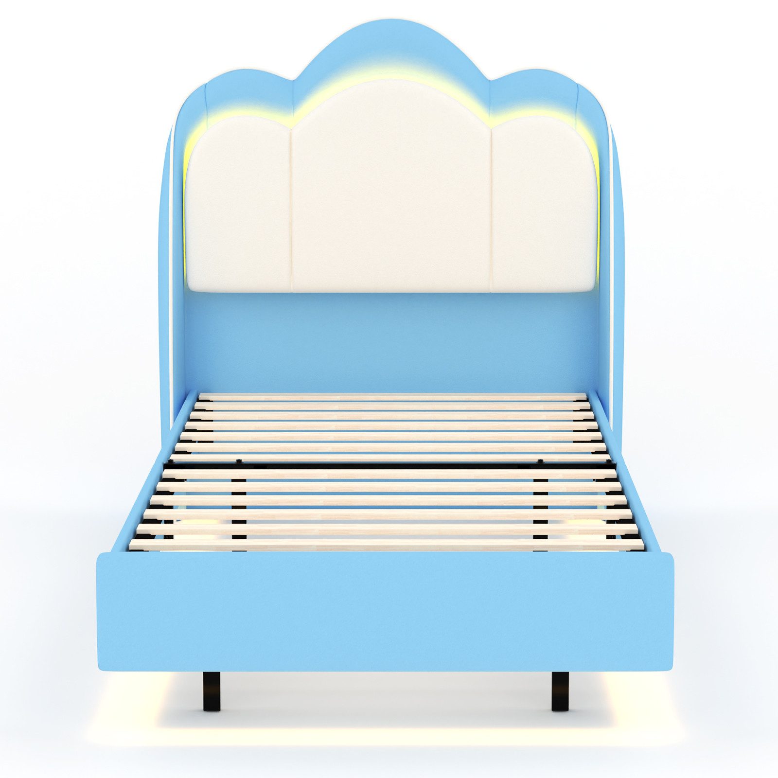 HOMAVO Polsterbett Kinderbett Samt-Polsterbett, inkl. LED, bis 360 kg belastbar (FSC®, Rollrost, Metall/Massivholz, Anti-Rutsch-Klett - für Kinder & Jugend), 90*200cm