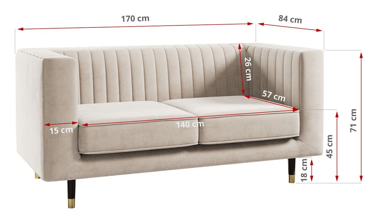 MKS MÖBEL Sofa Stil, Zweisitzer-Sofa, Paros 2, Modern Beige Metallbeinen ELMO freistehendes Ein hohen