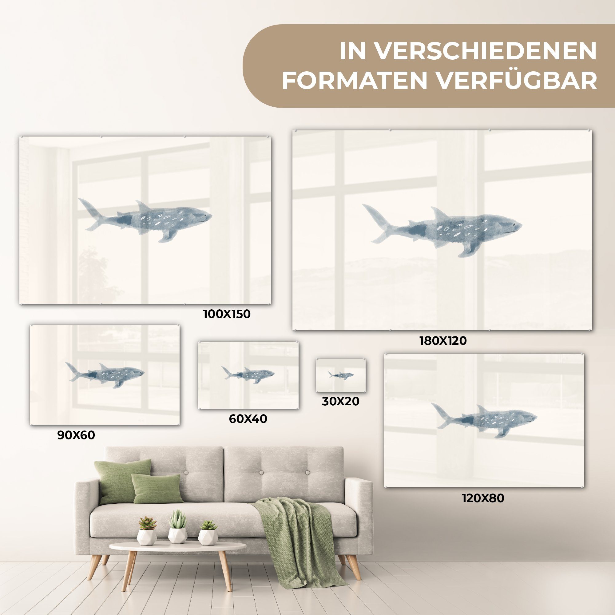 Wohnzimmer & Acrylglasbild - Acrylglasbilder Fisch Meer Schlafzimmer Aquarell, MuchoWow (1 St), -