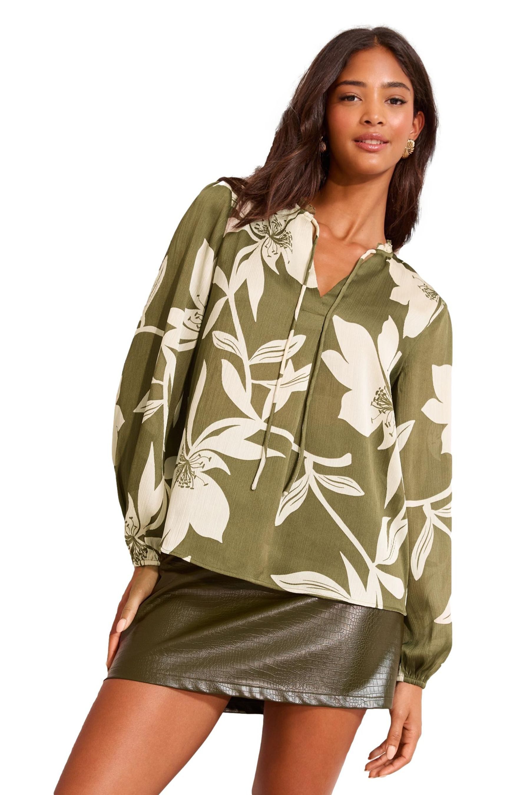 Friends Like These Langarmbluse Friends Like These Chiffon-Bluse mit Bindeb günstig online kaufen