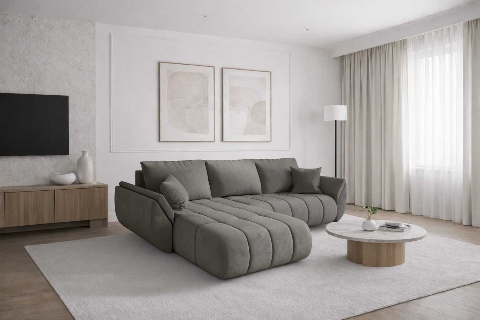 Kaiser Möbel Ecksofa TOKYO PREMIUM im Veloursstoff Monolith,Schlaffunktion und Bettkaste, Ecksofa, L-Form,Samtweiche Veloursoberfläche,Wasserabweisender Stoff Monolit