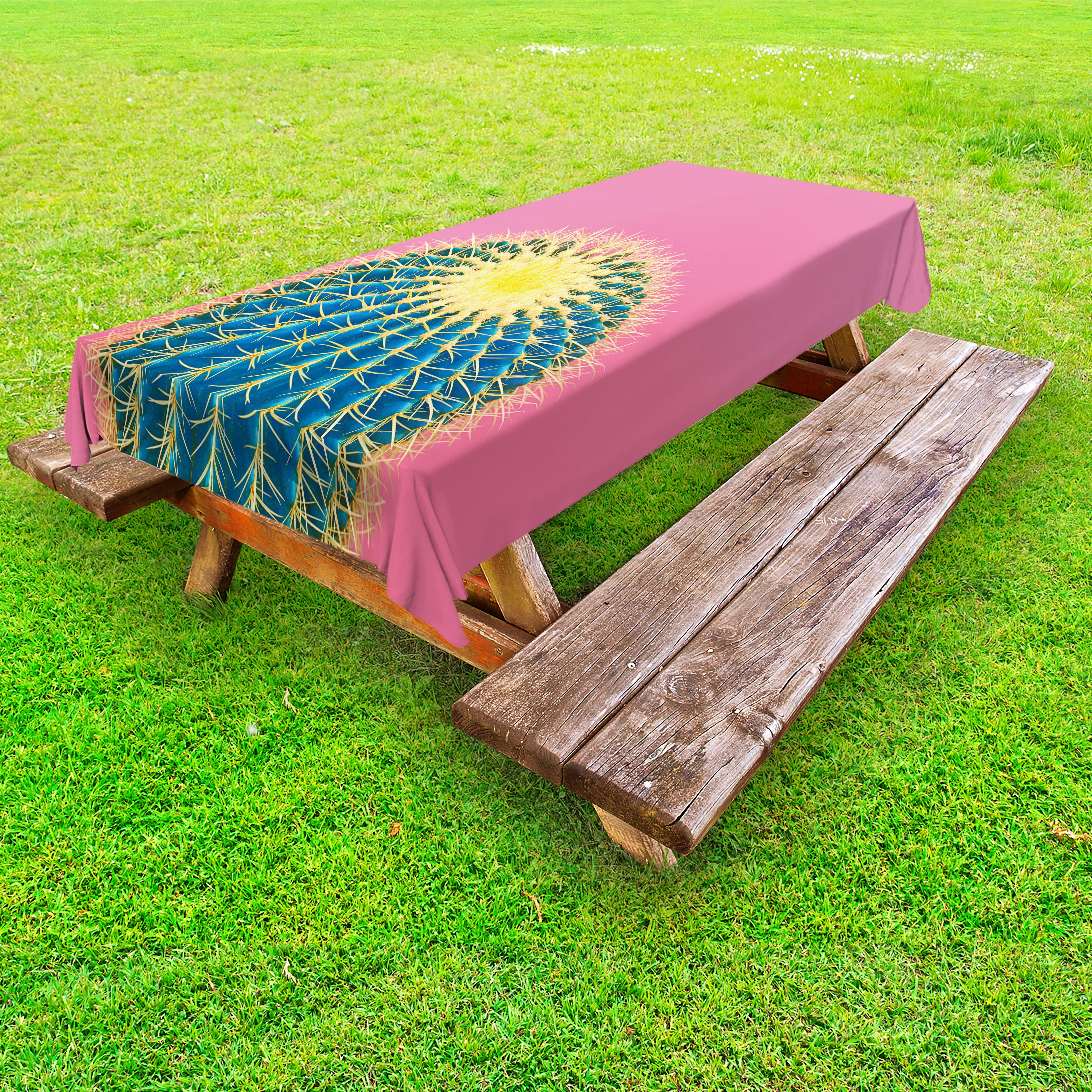 Abakuhaus Tischdecke dekorative waschbare Picknick-Tischdecke, Sommer-Rosa Minimal Kaktus-Entwurf