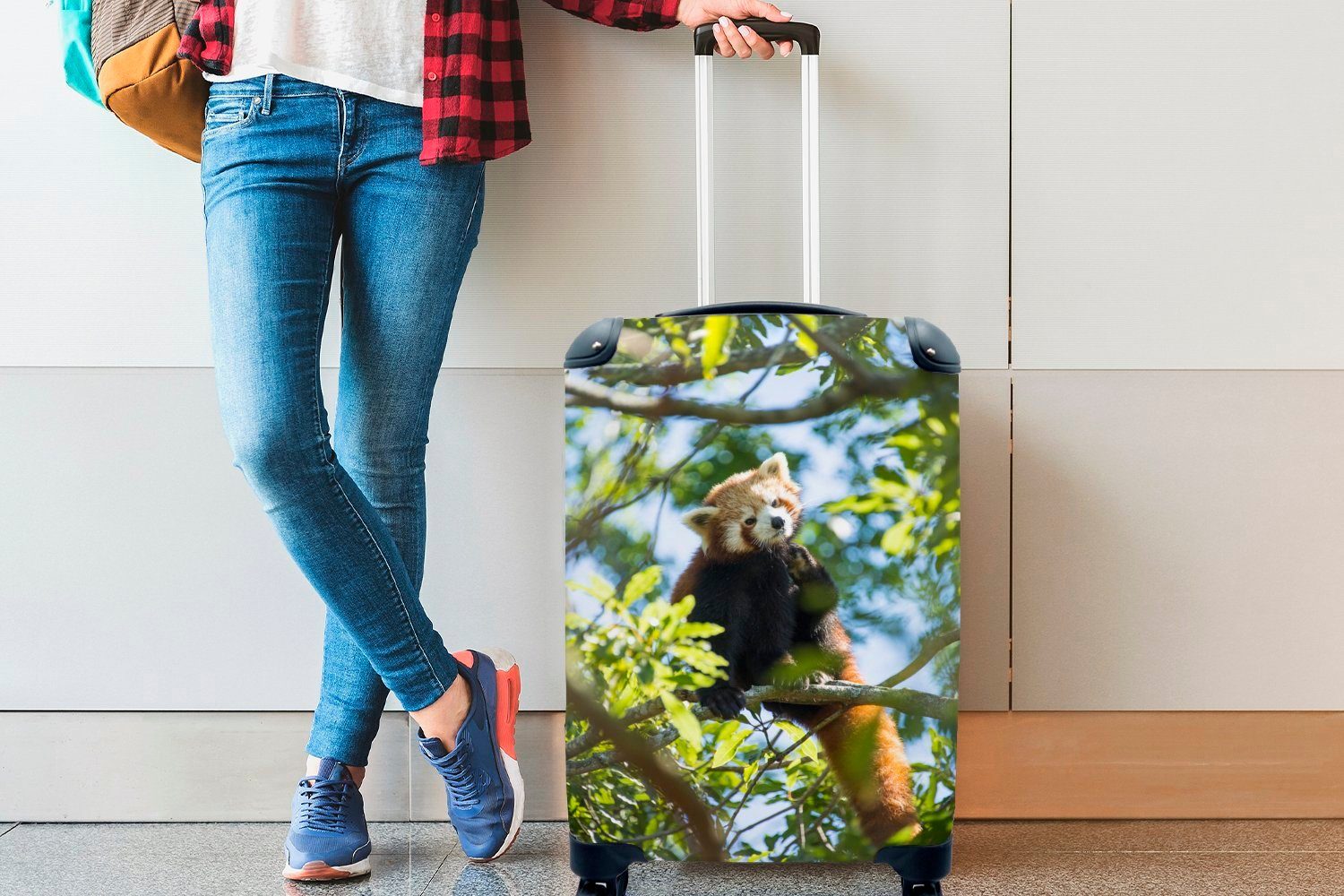 Reisekoffer - Pflanzen Panda mit Reisetasche - Handgepäck Baum, MuchoWow Rollen, rollen, Handgepäckkoffer Trolley, 4 Ferien, für