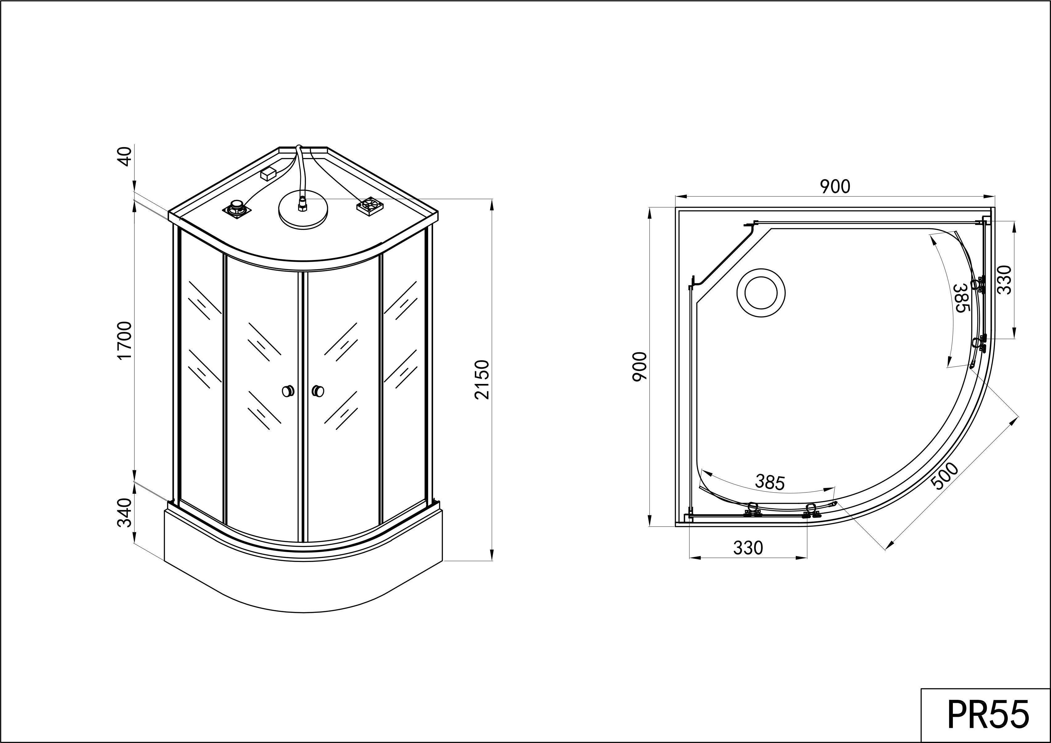 Sanotechnik Komplettdusche Komplettduschkabine, BxT: 90x90 cm, Sicherheitsglas, Maße: 90x90x205cm – Bild 4 von 4