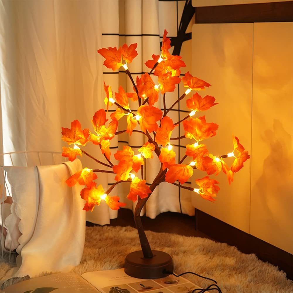 SCRTD Lichterkette Ahornblatt-Baumlicht, 24 LED, Warmweiß, USB-Lichtbaum,  24-flammig, LED-Baumlichter, Herbstdekoration, Blätter-Lichterkette