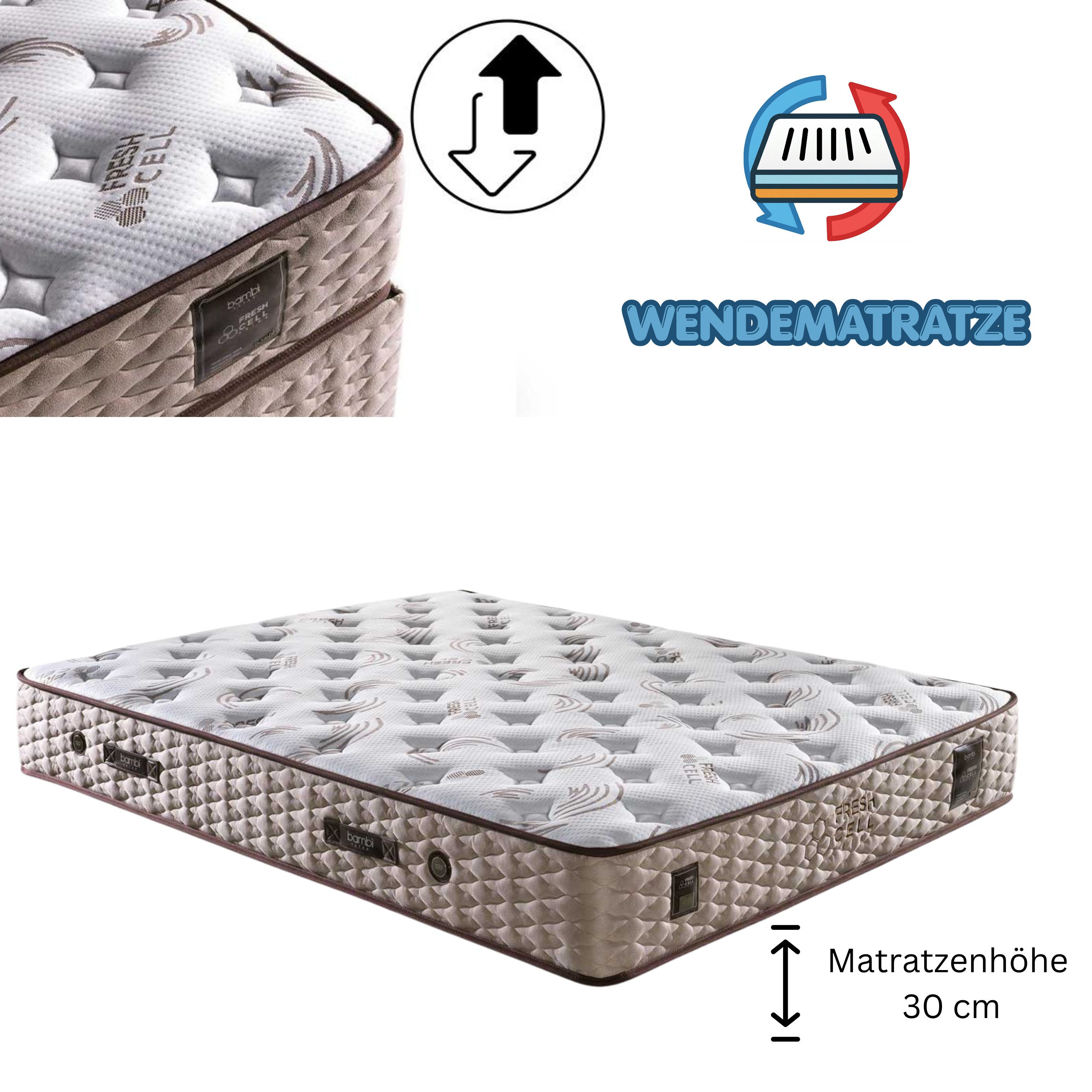 Taschenfederkernmatratze 7 Schichten Höhe 25 cm Matratze 90x200 - 180x200 Doppelseitige, Bambi