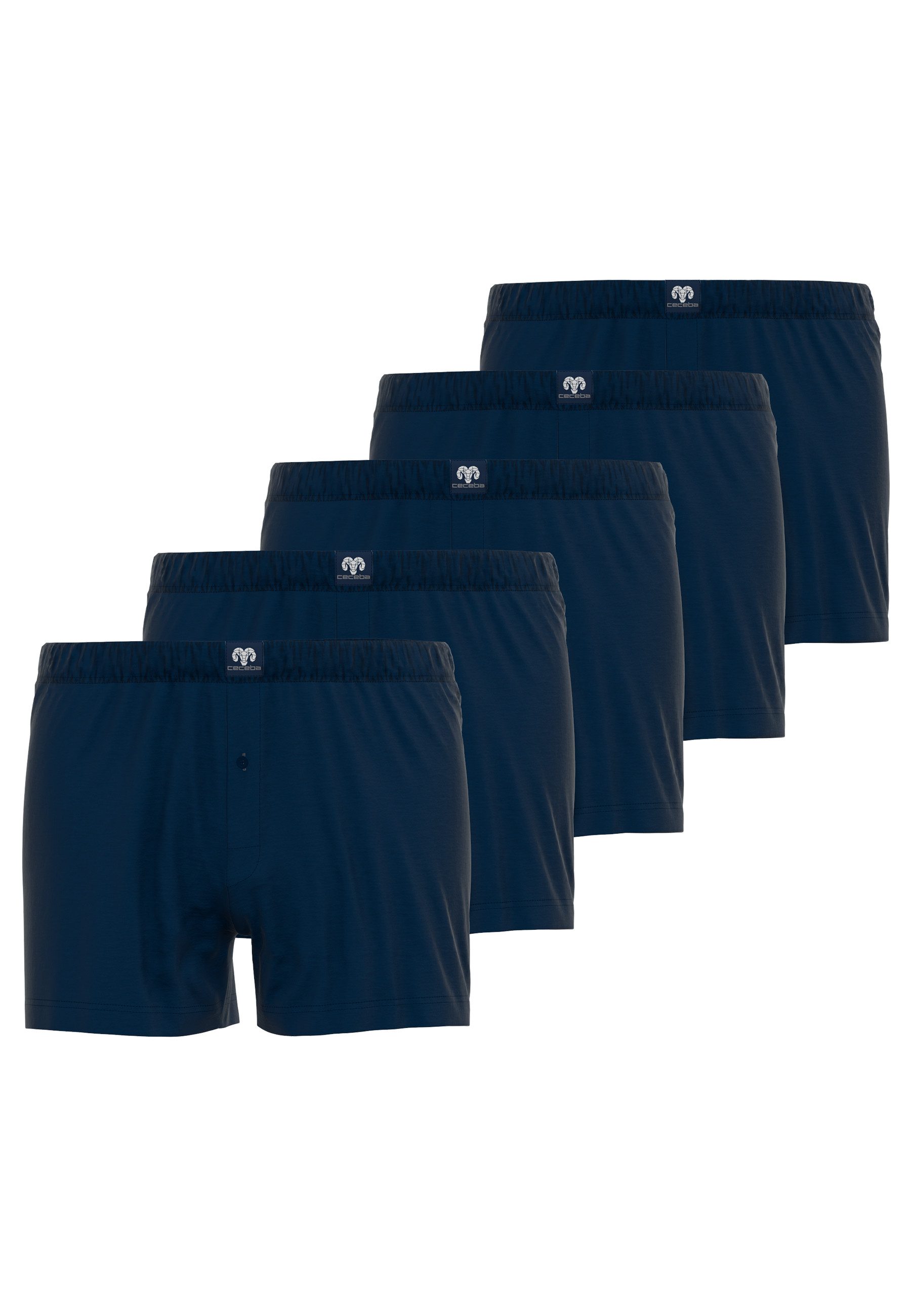 Boxershorts CECEBA Herren Boxershort blau uni 5er Pack