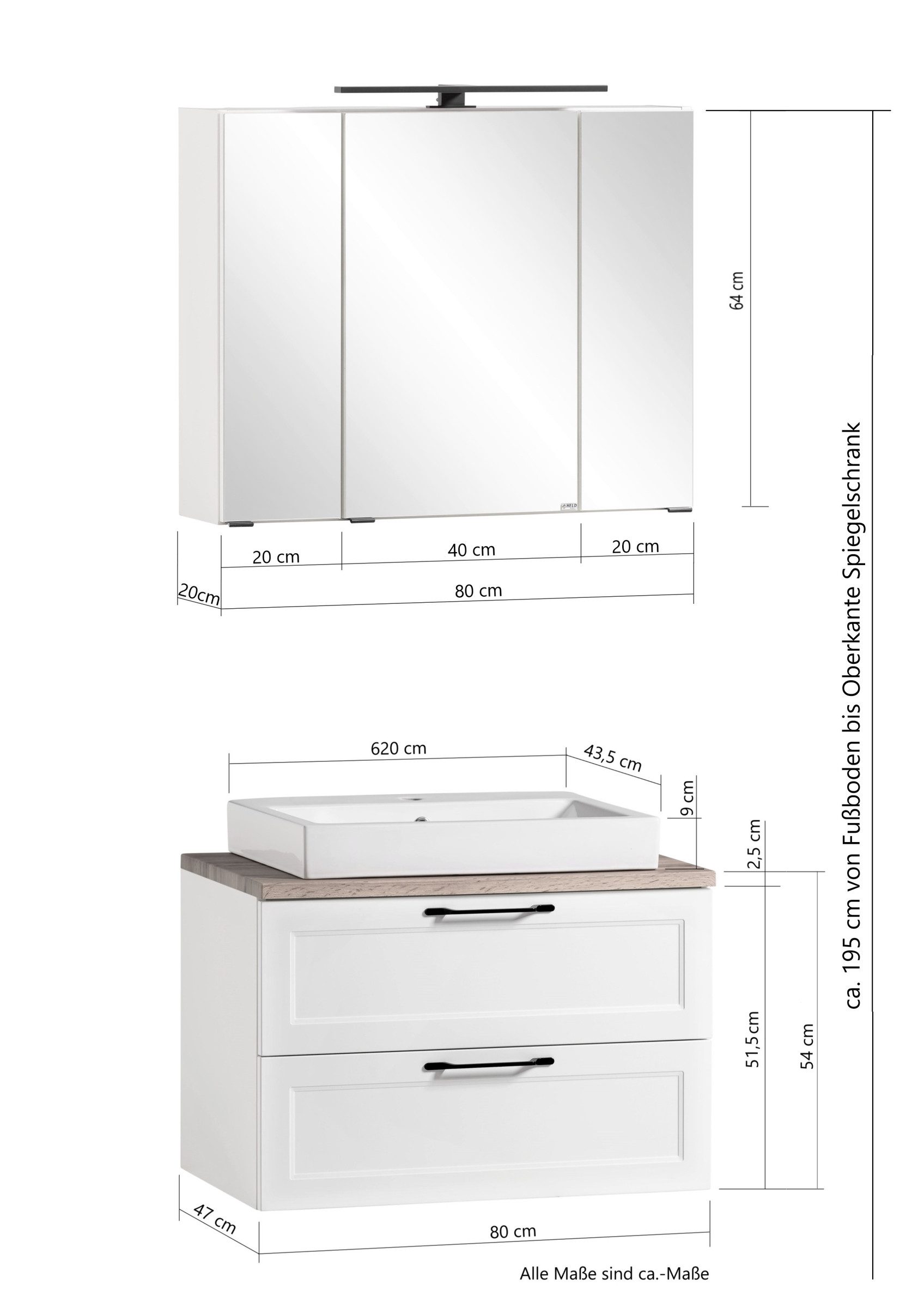 HELD MÖBEL Badezimmer-Set (2-tlg) in weiß - 80x195x47cm (BxHxT), (2-tlg)