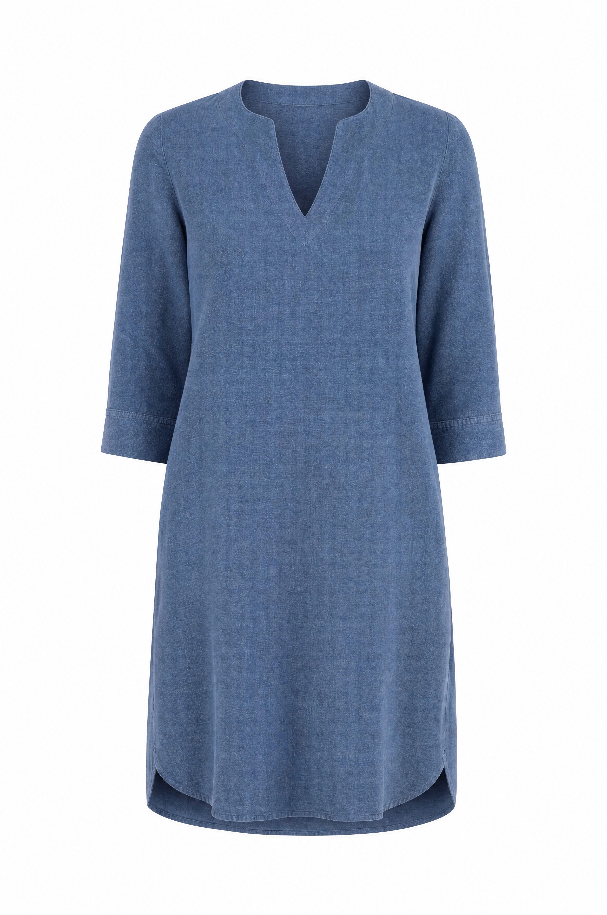 NADINE H Sommerkleid Leinenkleid im trendigem Frühlingsblau mit Taschen und V-Ausschnitt
