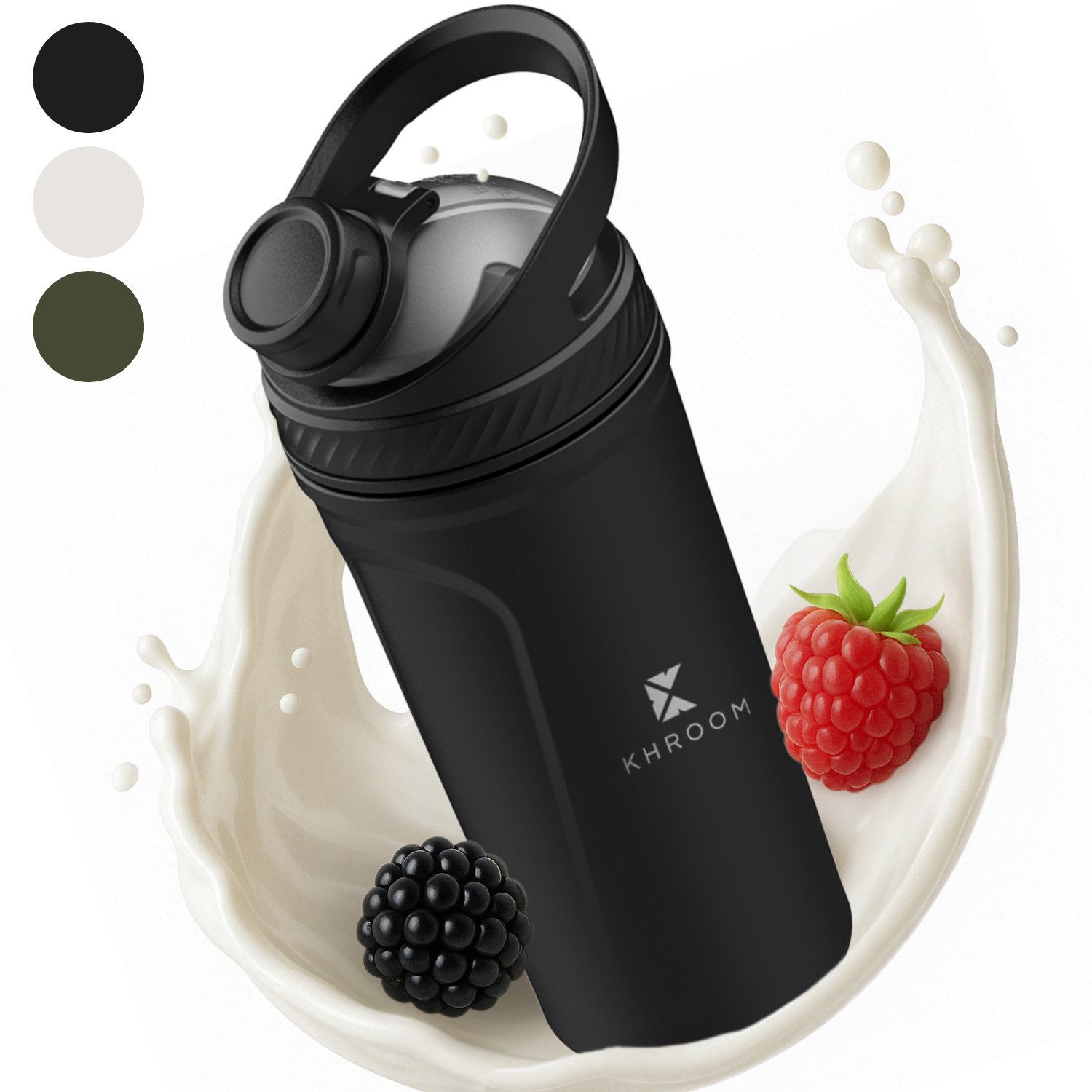 Khroom Protein Shaker aus Edelstahl mit Thermofunktion, 700ml, Fitness Eiweiß Shaker, (12h kalt/warm, spülmaschinenfest), Thermofunktion