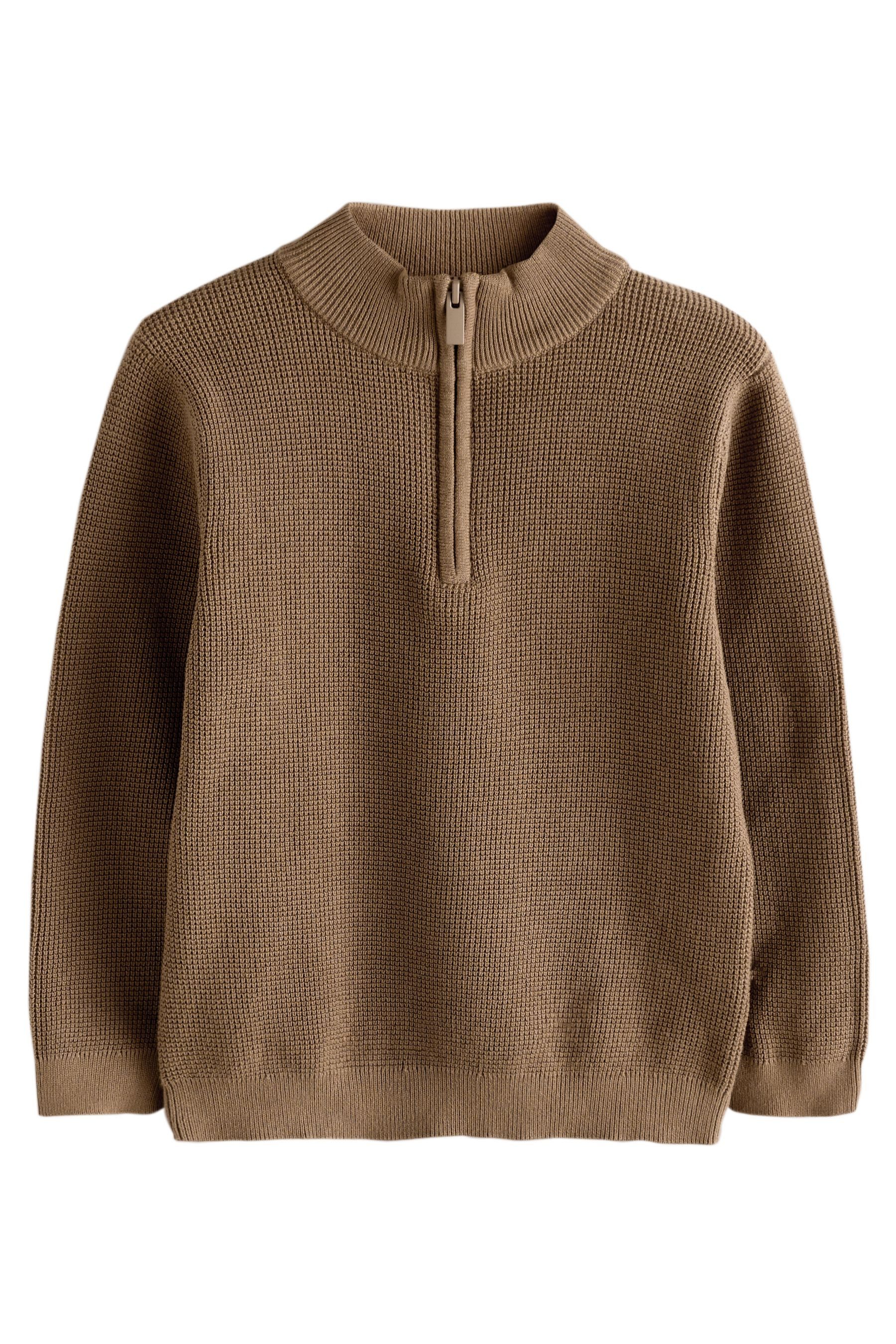 Next Troyer Strukturierter Strickpullover mit RV-Kragen (1-tlg)