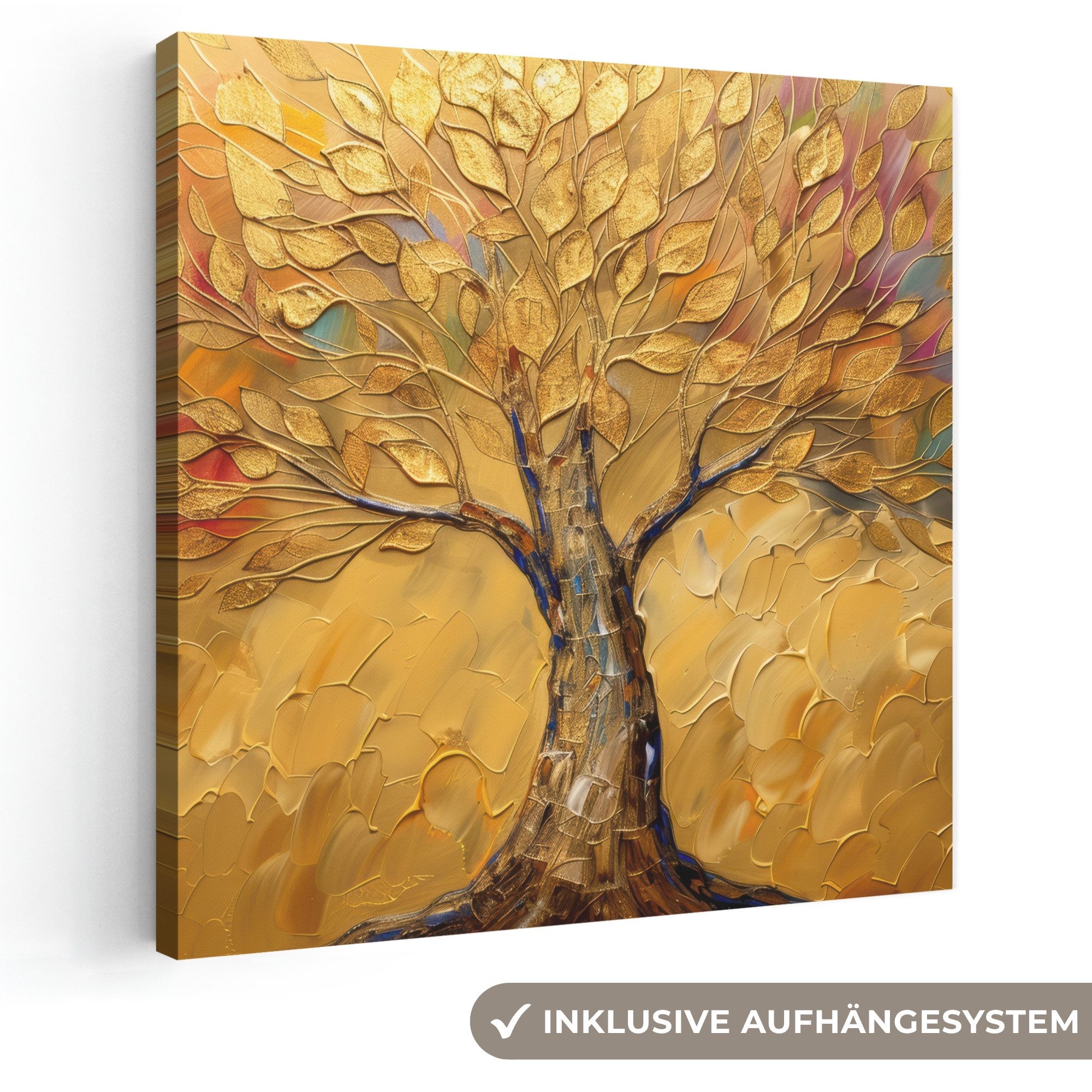 OneMillionCanvasses® Leinwandbild Gold - Baum - Abstrakt - Modern, Fotodruck (1 St), Wandbild, Deko Schlafzimmer Wohnzimmer Flur 20x20 cm