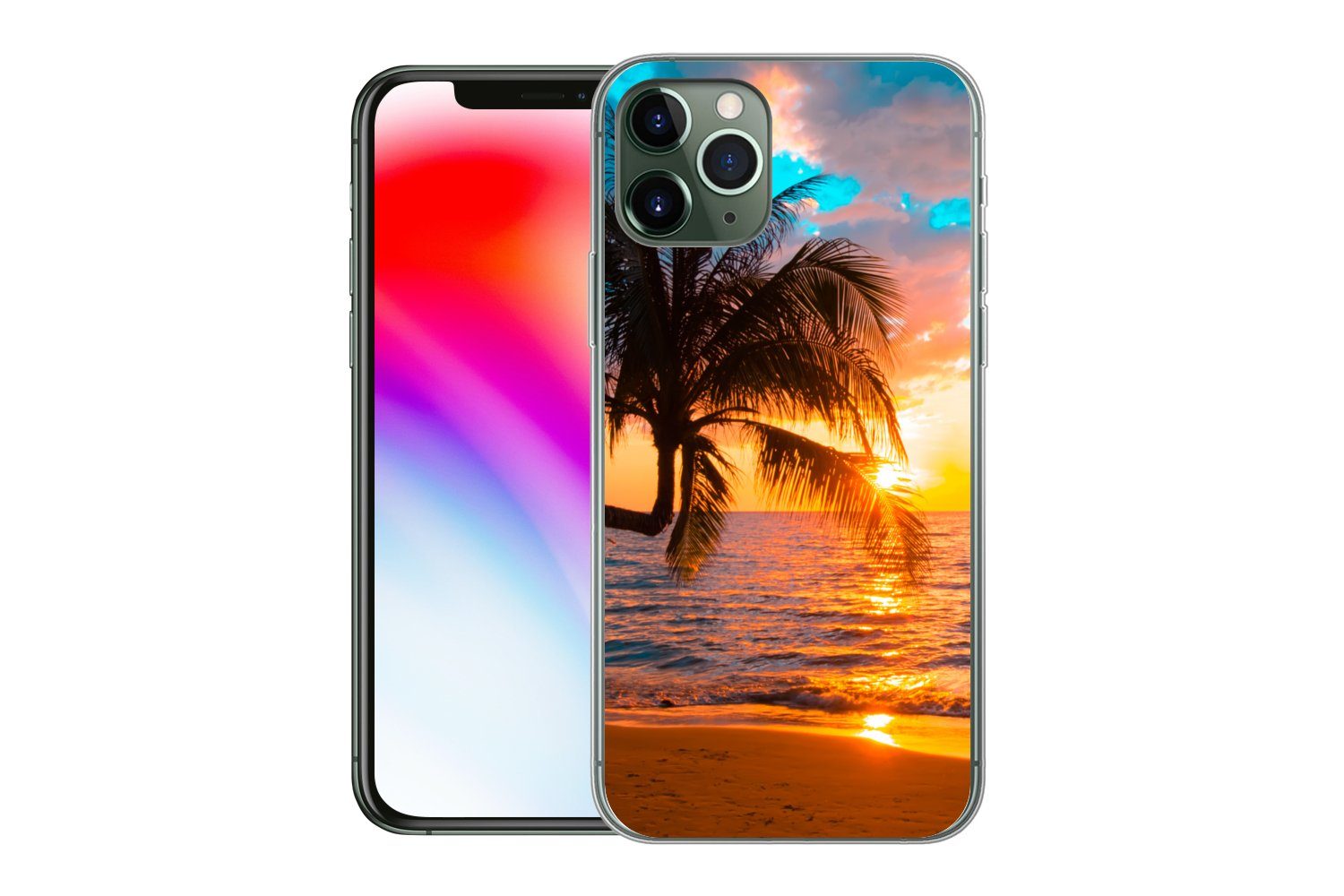 MuchoWow Handyhülle für Apple iPhone 11 Pro Palme - Sonnenuntergang - Horizont - Strand -, Smartphone-Bumper, Print, Handy Schutzhülle Dünn