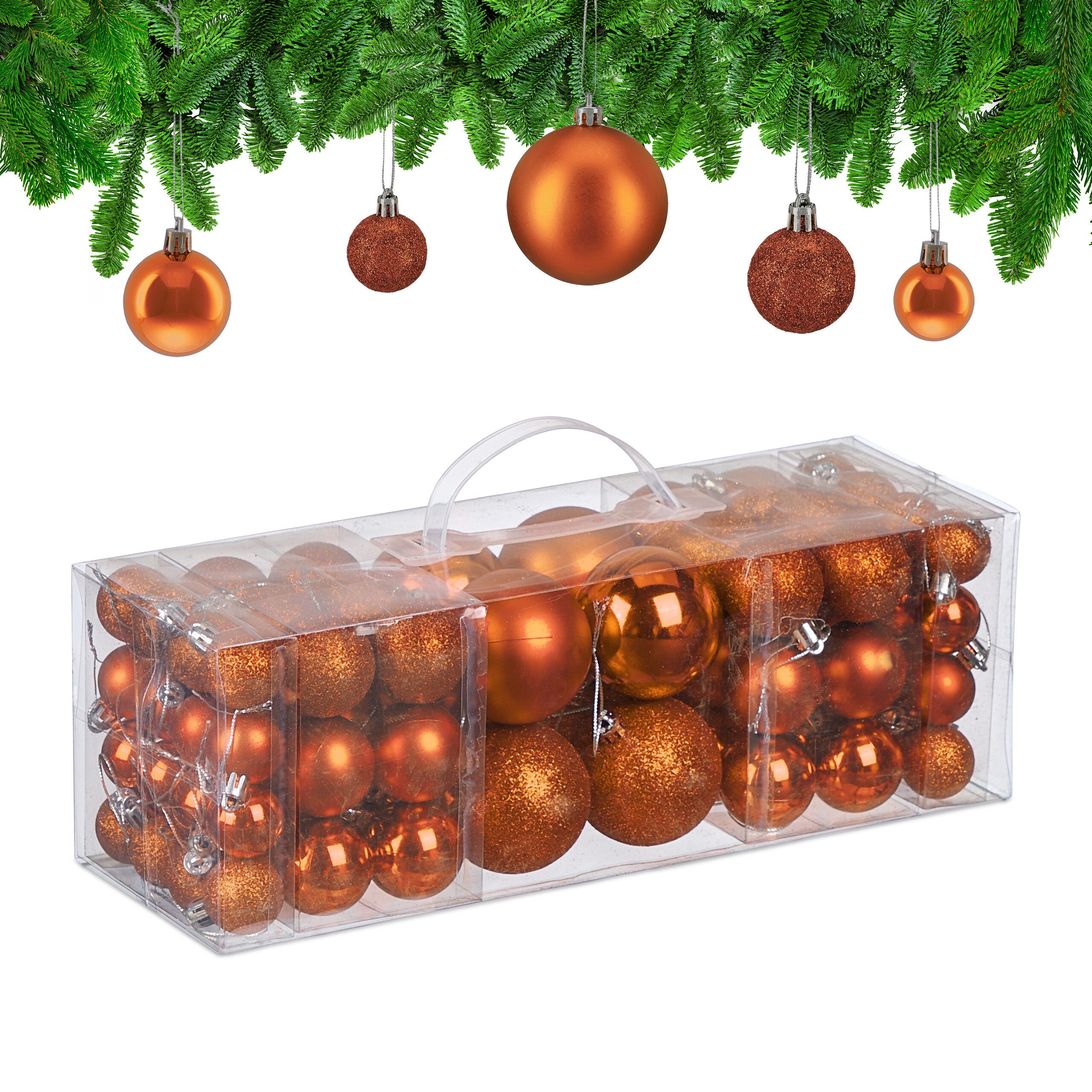 relaxdays Weihnachtsbaumkugel Weihnachtskugeln 76er Set (76 St), orange