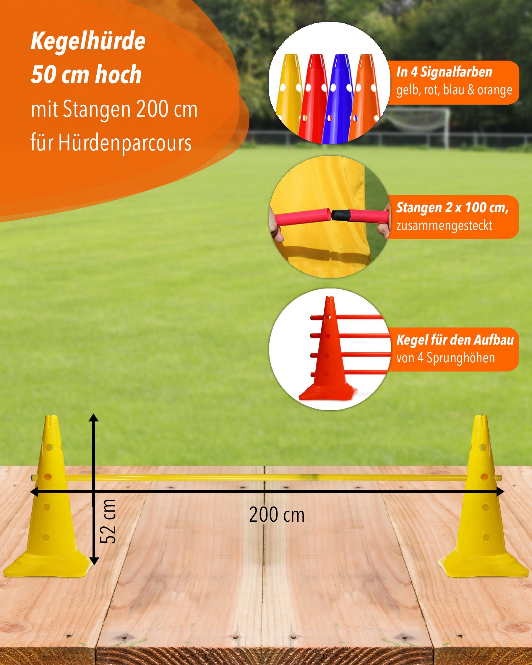 Superhund Hürde Kegelhürde 50 & Stange 200 Farbe Orange