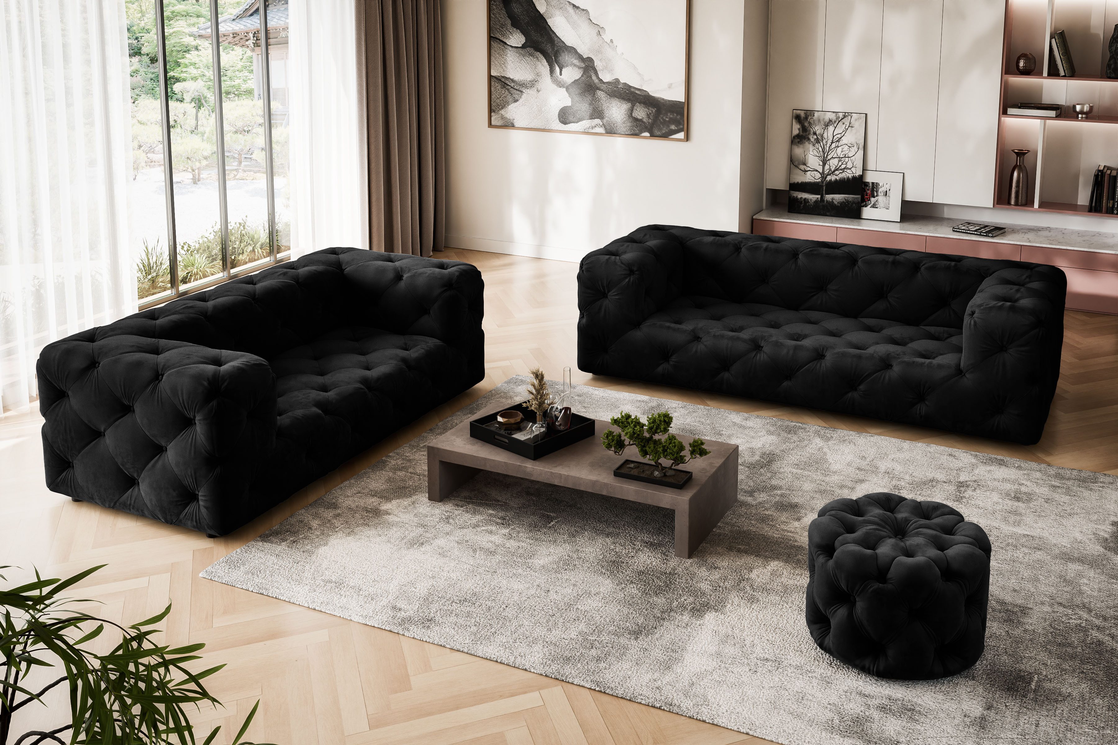 Home affaire Hocker FOLLINA, Polsterhocker mit klassischer Chesterfield-Knopfheftung