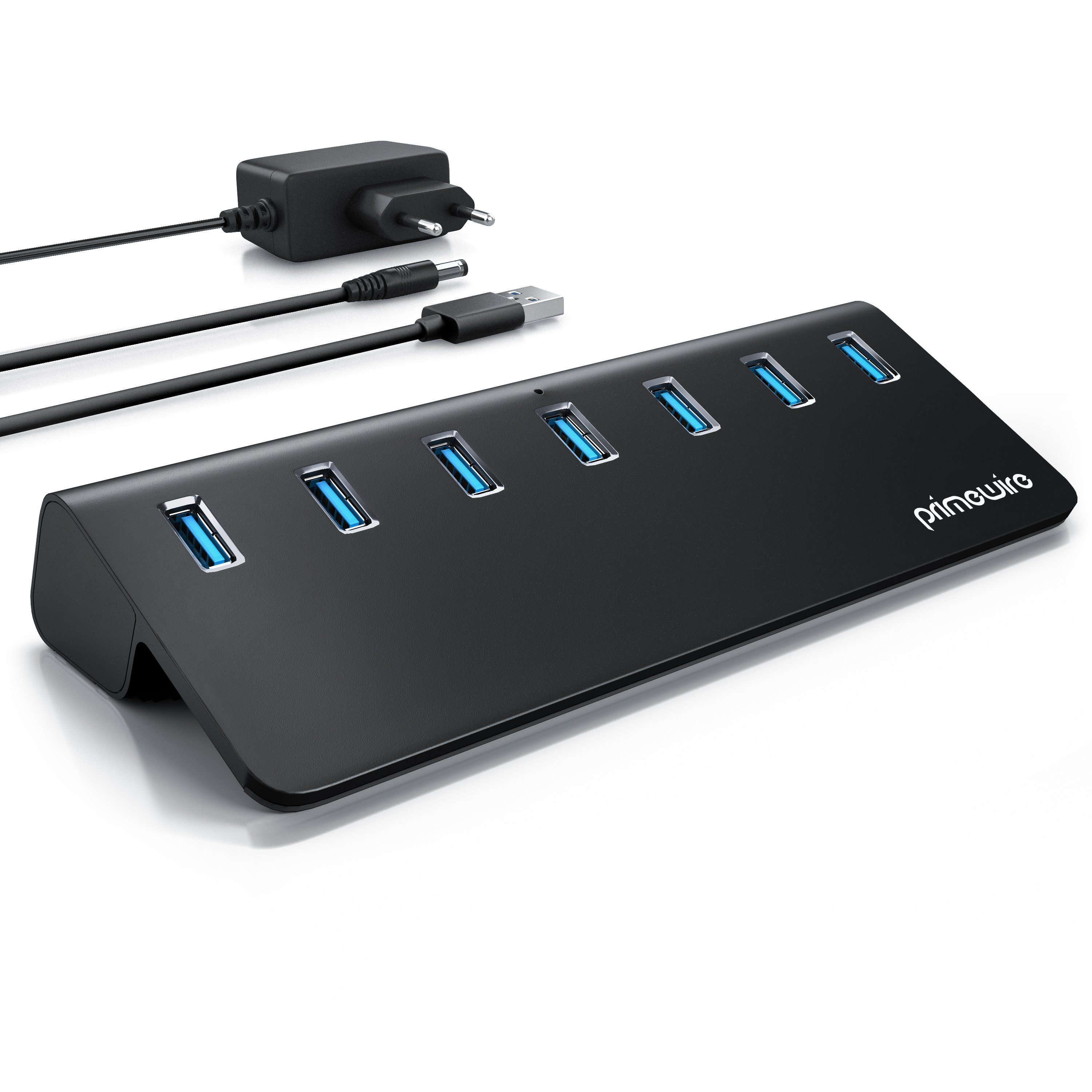 Primewire 7 Port aktiver Verteiler mit Netzteil, USB 3.2 Gen.2 Hub, 10 Gbit/s USB-Adapter USB-A zu USB-A, Für PC, Notebook, Laptop, Ultrabook, Tablet, MacBook