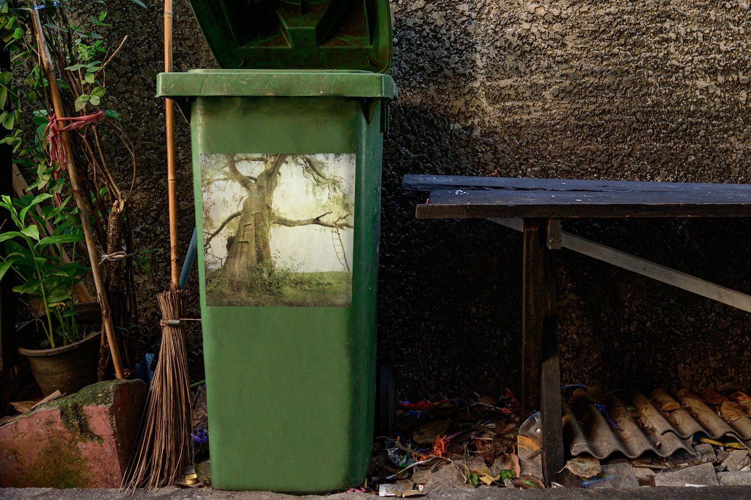 Container, Wielkopolska-Nationalpark St), Mülltonne, Ein MuchoWow uralter in (1 im Sticker, Baum Wandsticker Abfalbehälter Polen Mülleimer-aufkleber,
