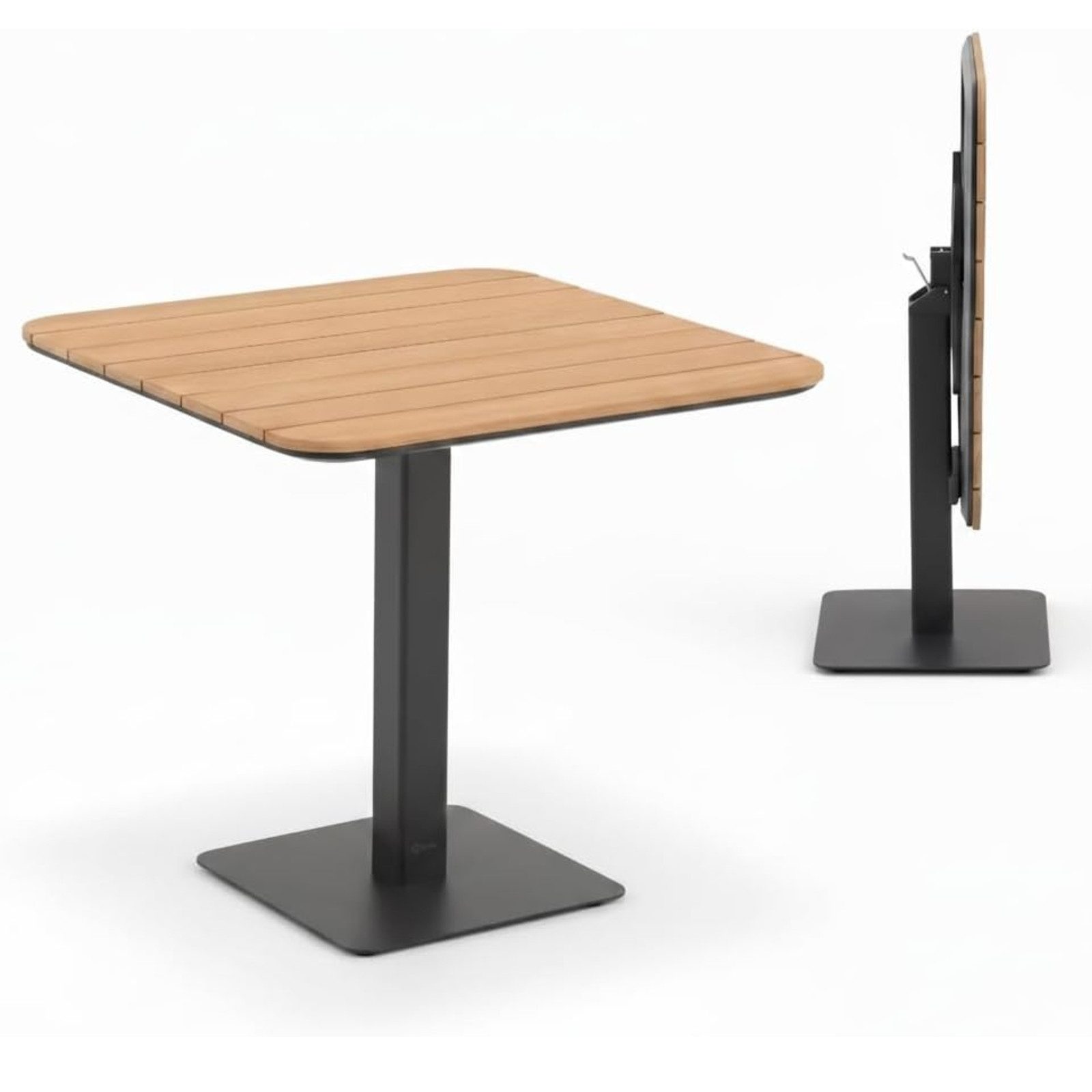 Liadomo Gartentisch Torano, Klapptisch, Balkontisch, Outdoortisch, quadratisch 80x80 cm (platzsparend verstaubar, standfest & stabil), Teakholz-Tischplatte, klappbar, Aluminium anthrazit