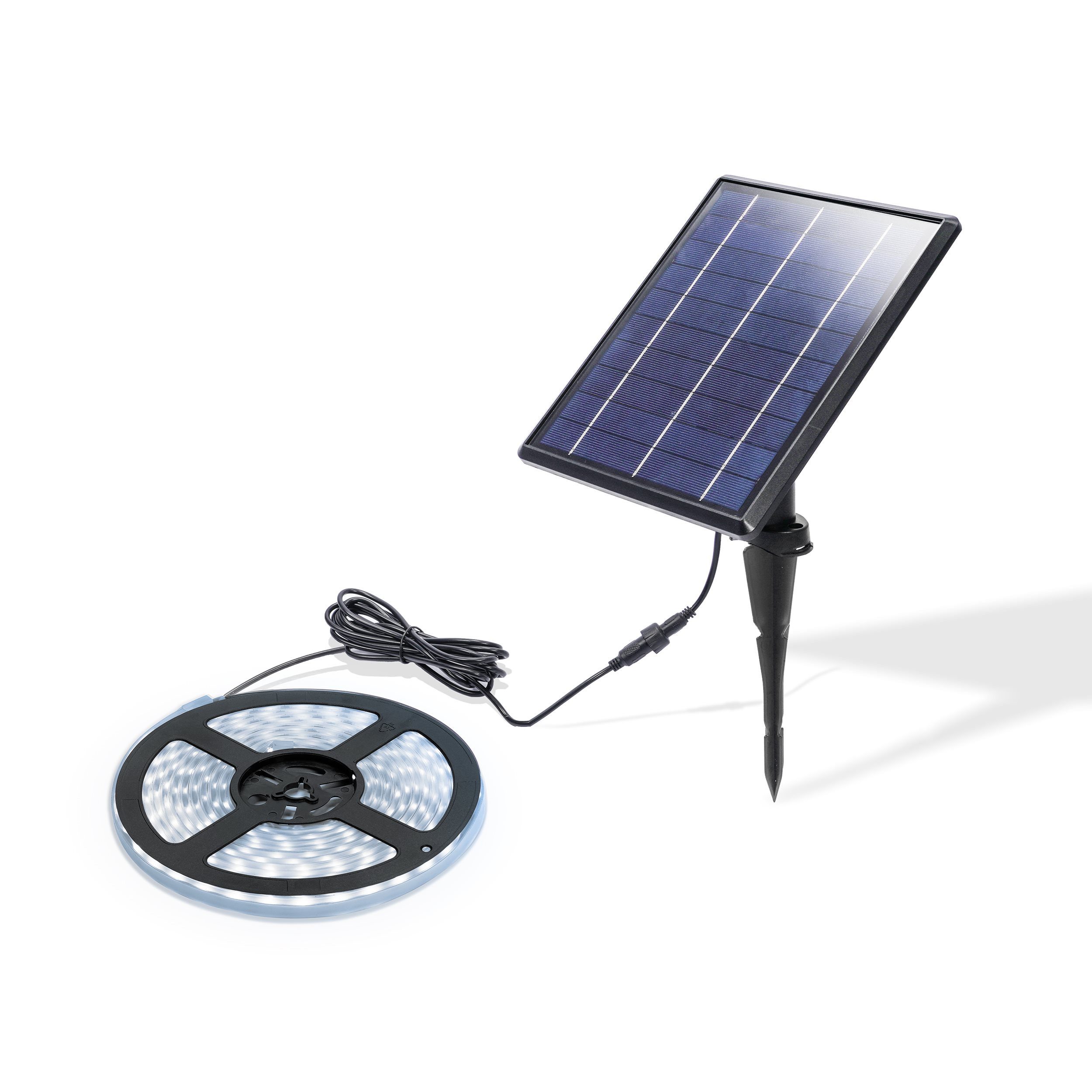 esotec LED-Streifen Solar LED-Schlauch für außen, 5m, 300 LEDs 6000K kaltweiß 102711, Leuchtstärke in 3 Stufen einstellbar, rückseitiges Klebeband