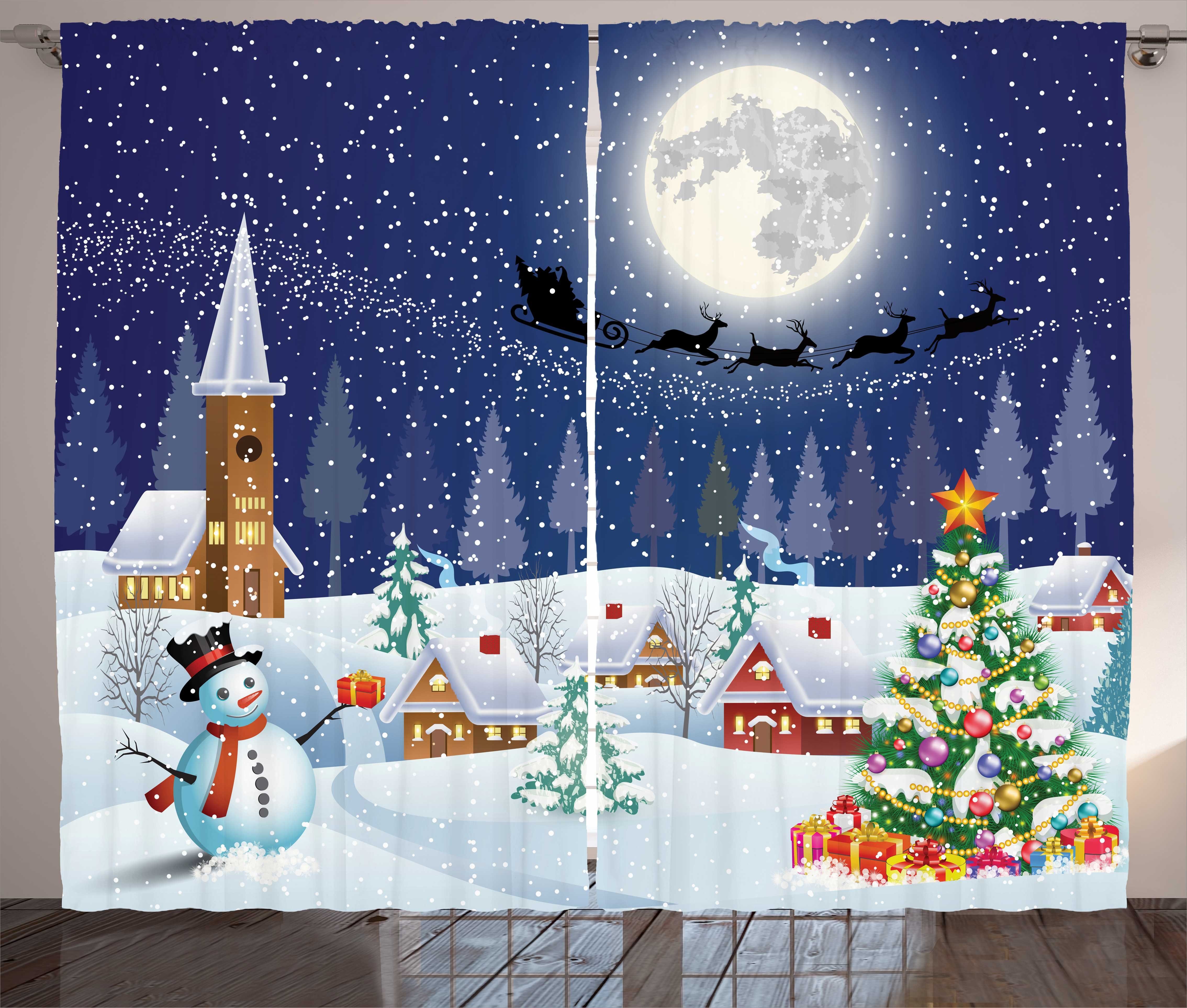 Gardine Schlafzimmer Kräuselband Vorhang mit Schlaufen und Haken, Abakuhaus, Weihnachten Winterlandschaft