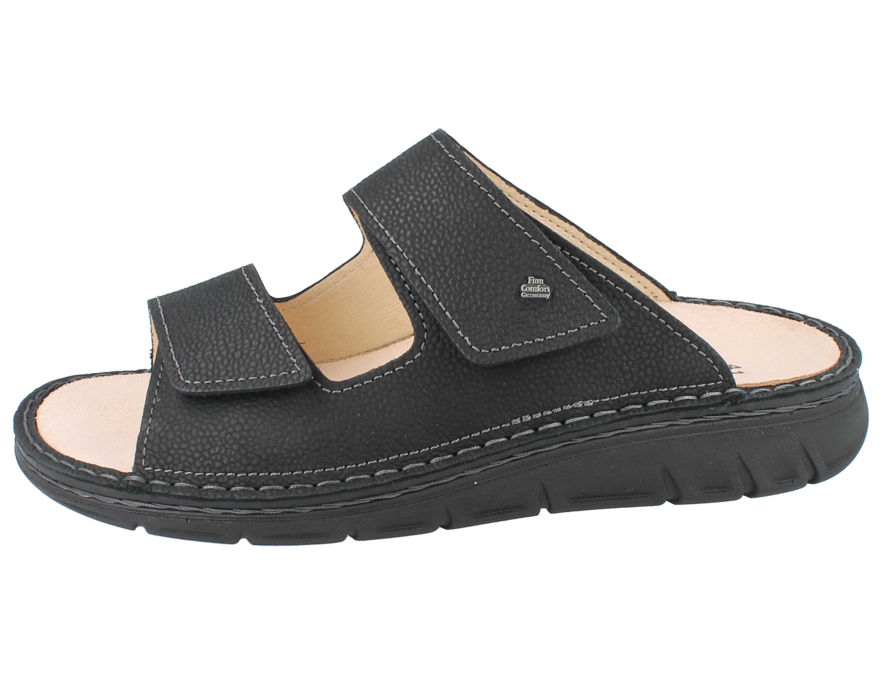 Finn Comfort FINN COMFORT Rab Herren Pantolette schwarz genarbtes Nubukleder - Hausschuh Wechselfußbett