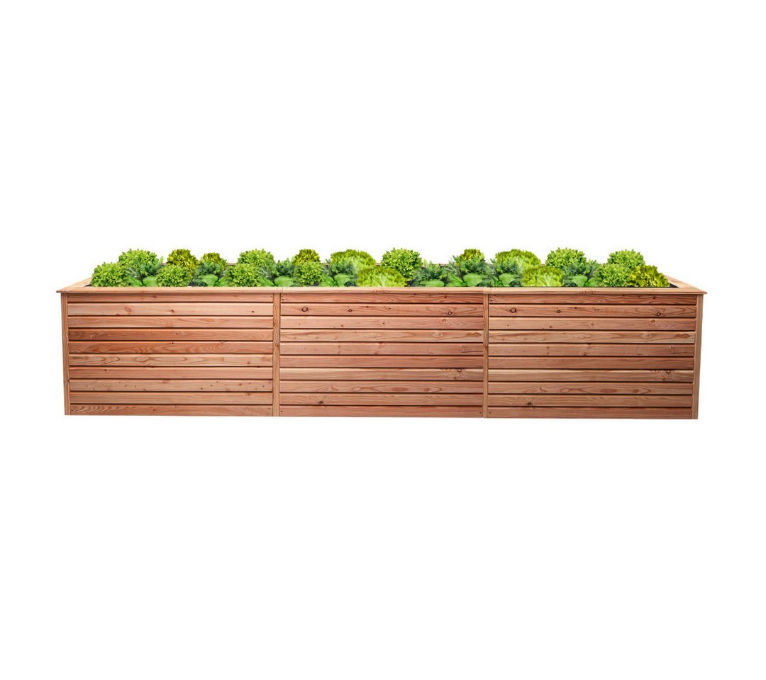 Mega-Holz Hochbeet Mega-Holz Hochbeet Rhombus XXL aus heimischer Lärchenholz, 346x80x73cm, witterungsbeständig, inkl. Pflanzfolie, vormontiert