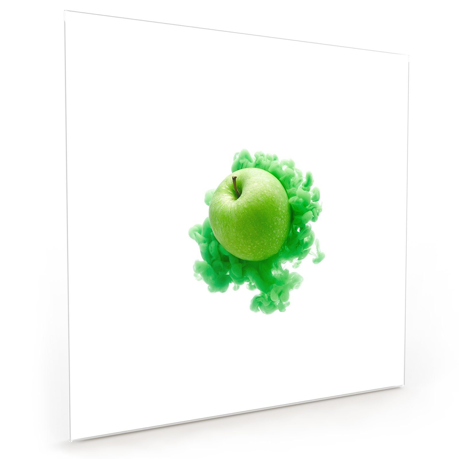 Primedeco Küchenrückwand Küchenrückwand Spritzschutz Glas mit Motiv Grüner Apfel auf Tinte
