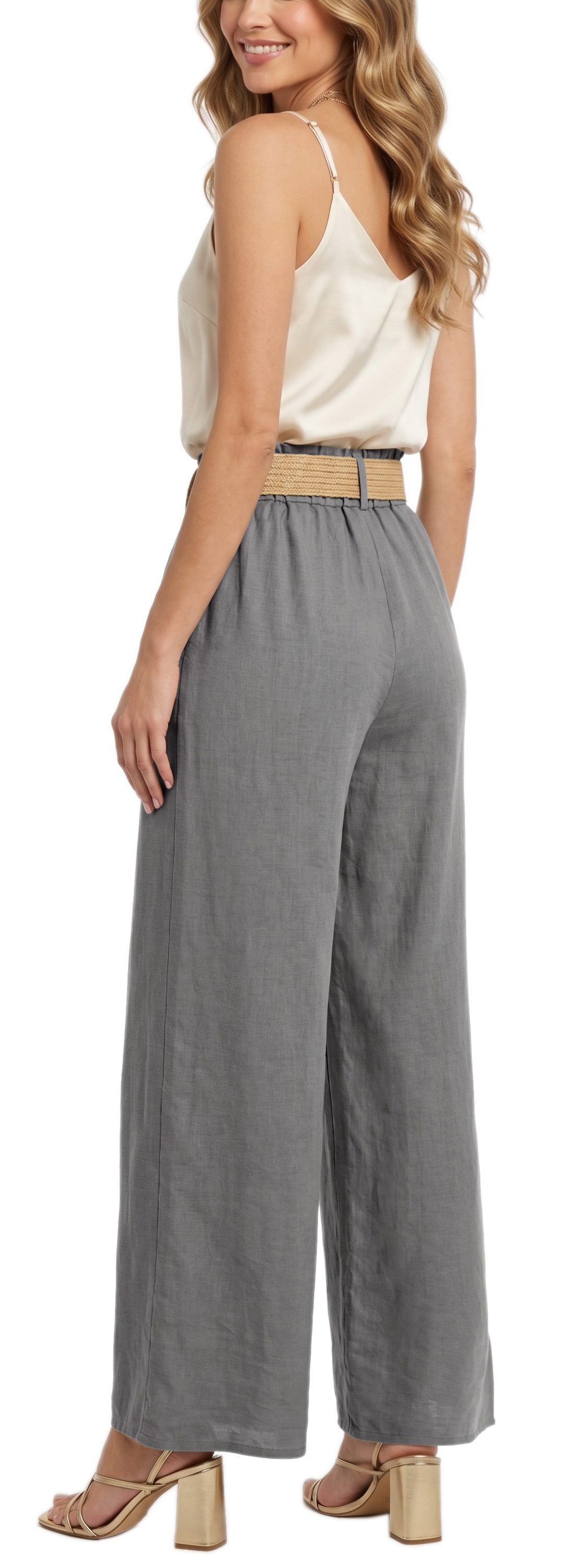 dy_mode Palazzohose Damen High Waist Palazzohose Weitbein Hose Schlupfhose Sommer Strand in Unifarbe, High Waist, mit elastischem Bund