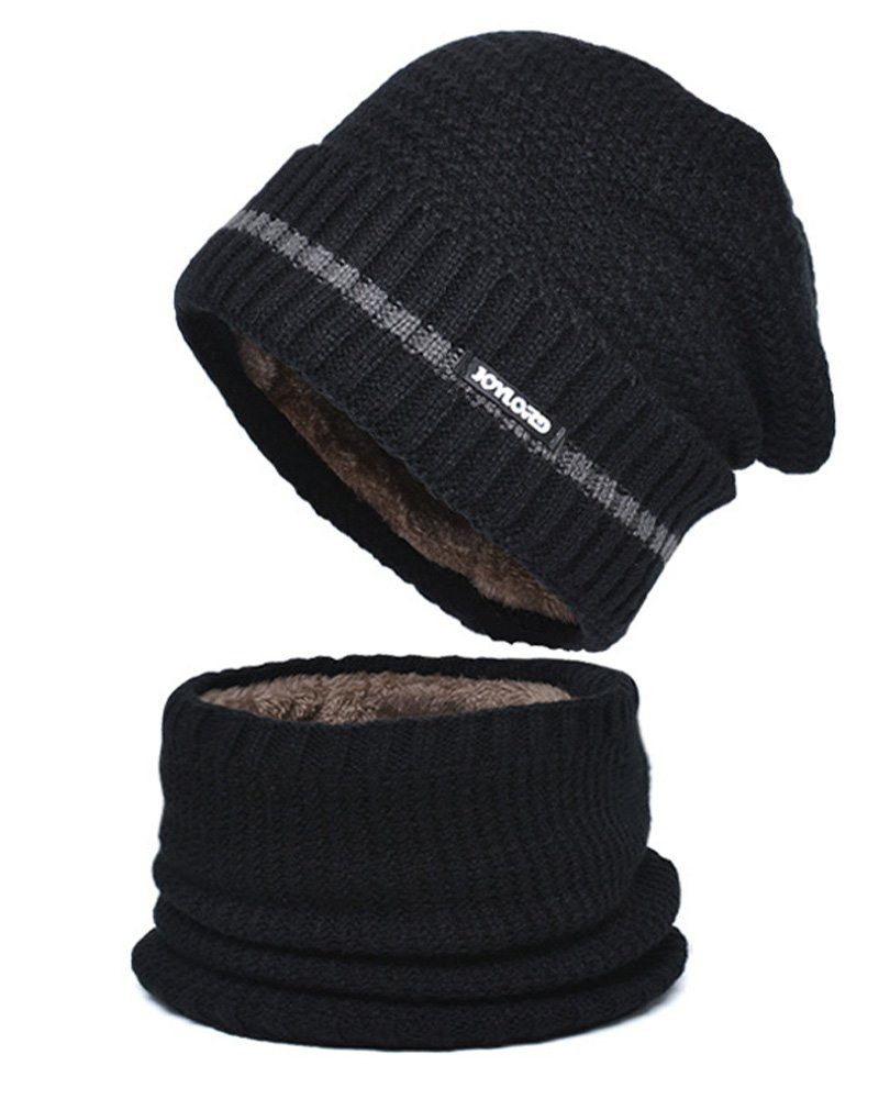 gefüttert, warm Outdoor-Strickmütze FG aus Wolle Winter Mütze Schal & dunkel Mütze-Schal-Set, Ära An