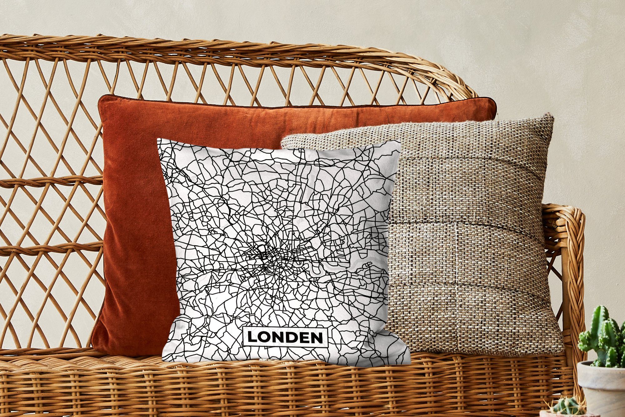 London Wohzimmer, Deko, - - Sofakissen Zierkissen Schlafzimmer, mit Schwarz Stadtplan Dekokissen und - für MuchoWow Füllung Weiß Karte,