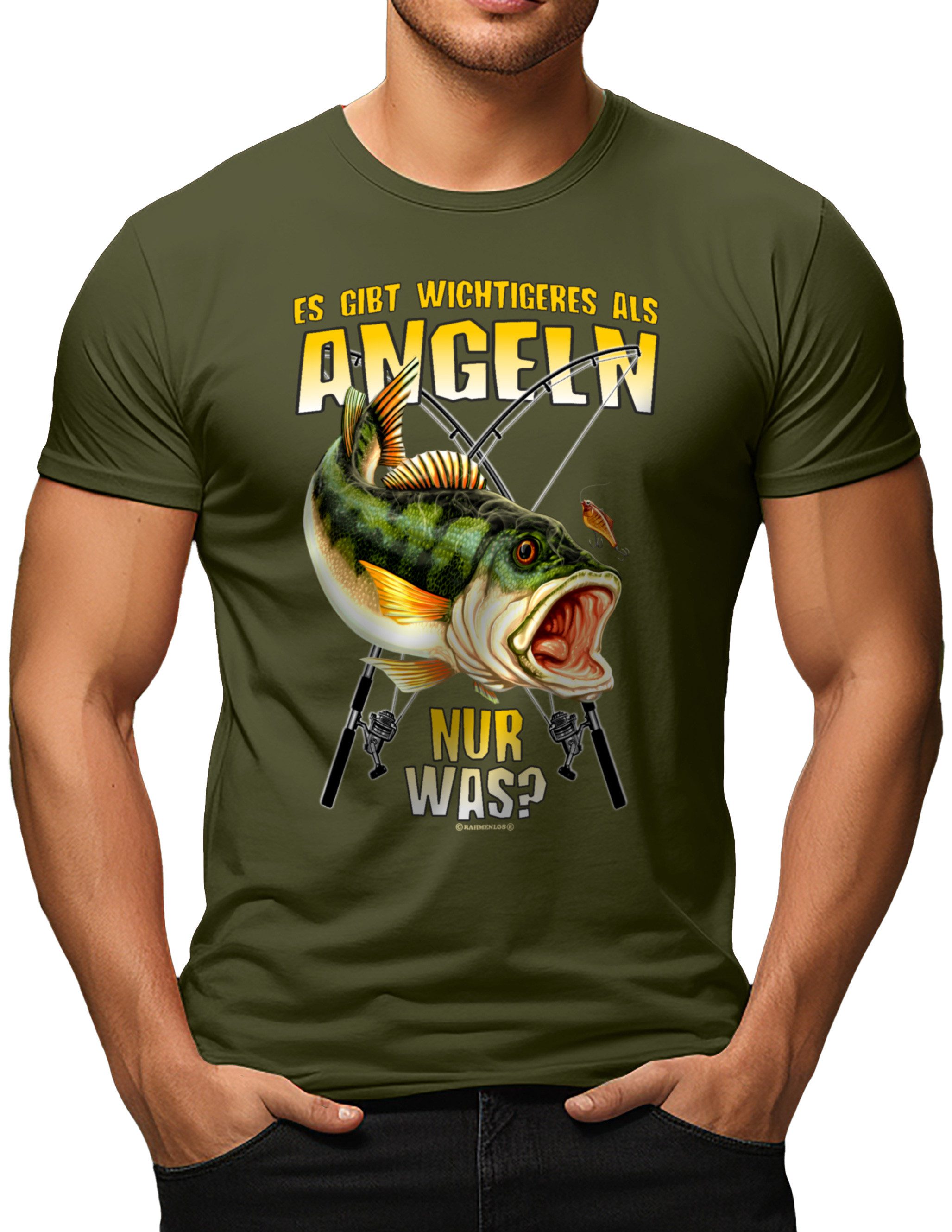RAHMENLOS® T-Shirt für den leidenschaftlicheren Angler: Es gibt wichtigeres, nur was?