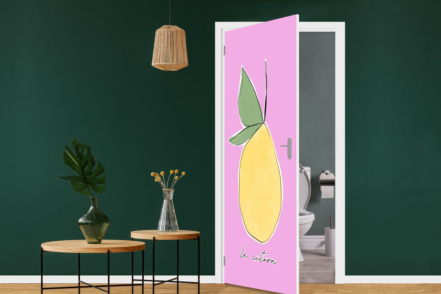Türaufkleber, - Obst 75x205 - Matt, (1 St), Tür, cm für Pastell, Fototapete Zitrone Türtapete bedruckt, MuchoWow