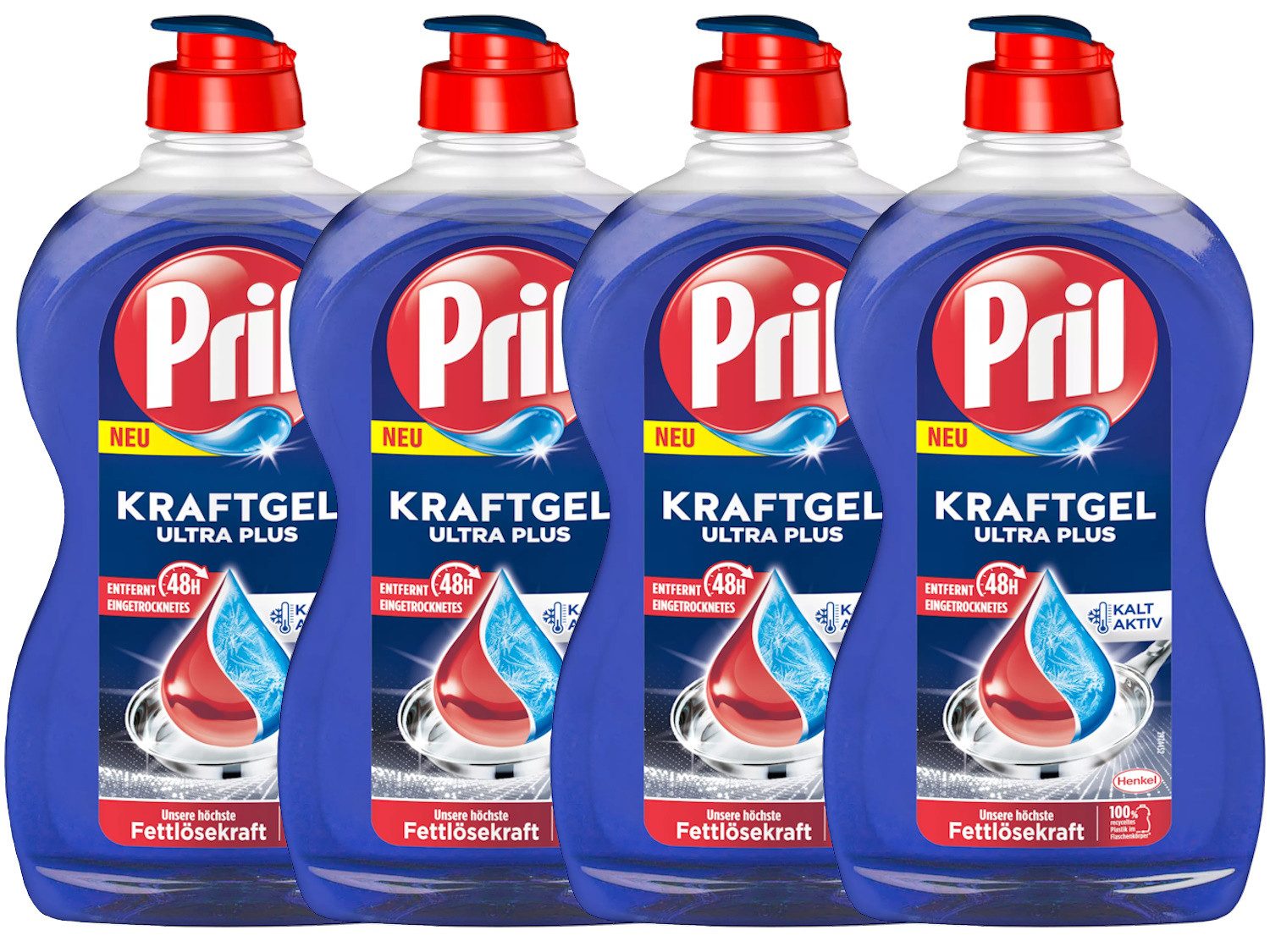 PRIL Kraftgel Ultra Plus 4 x 450ml Geschirrspülmittel (Spar-Pack, [4-St. mit höchster Fettlösekraft für sauberes Geschirr)