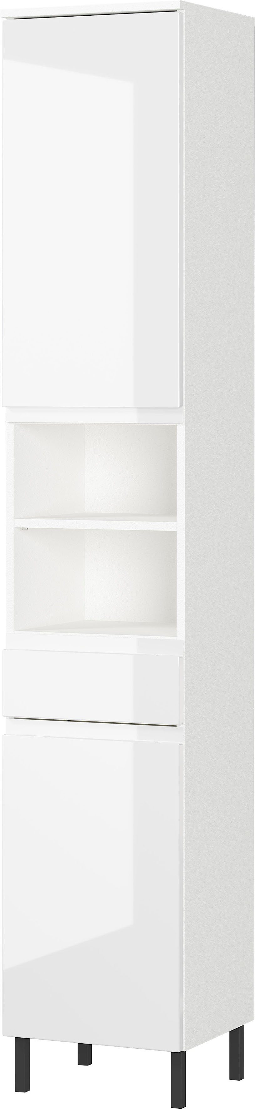 GERMANIA Hochschrank Scantic Breite 34 cm, Badezimmerschrank, 2 Türen, 1 Schubkasten, 2 Fächer Weiß | Weiß | Hochschränke