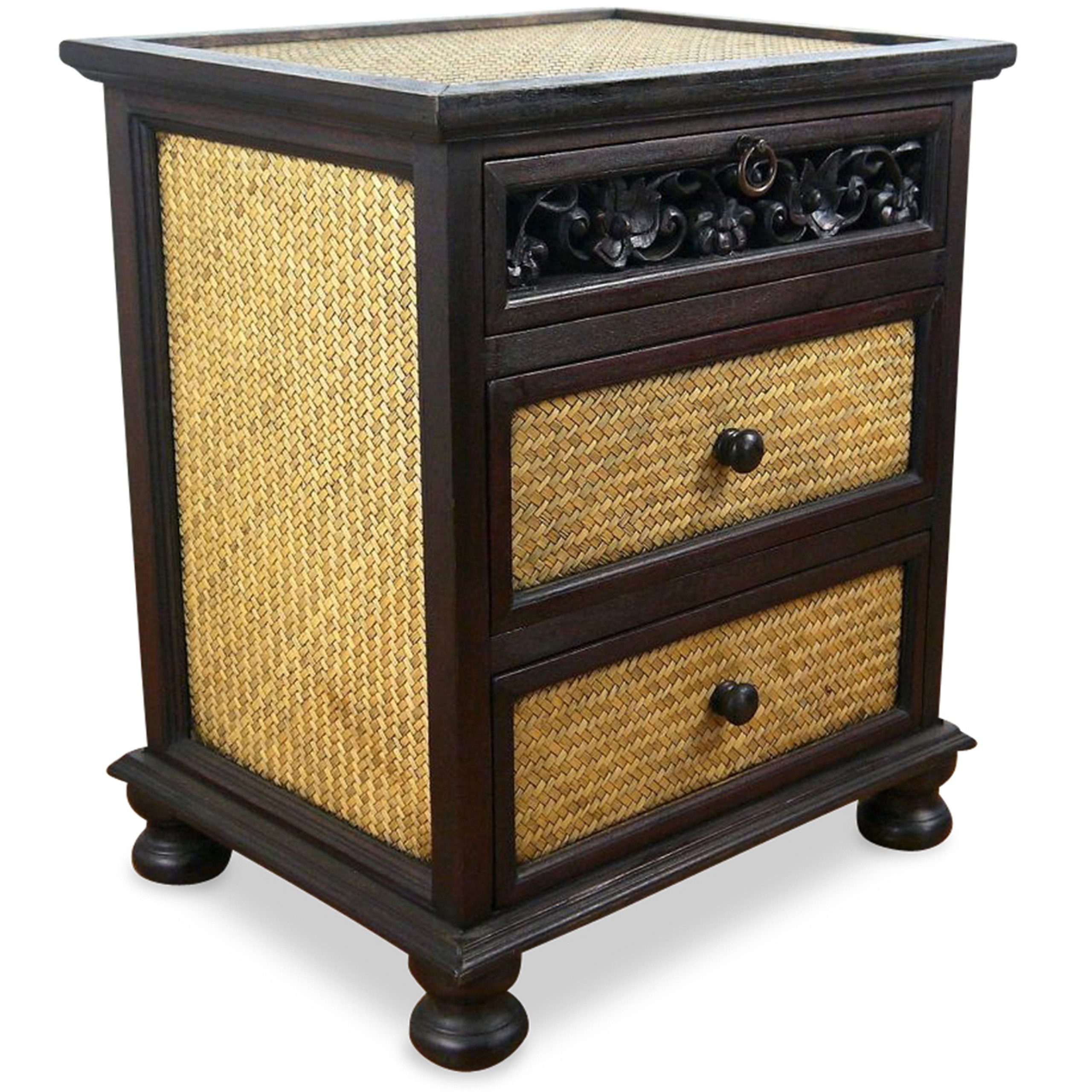 livasia Nachttisch Rattan Nachttisch 50x40x60cm – Handgeschnitzt mit Schubladen